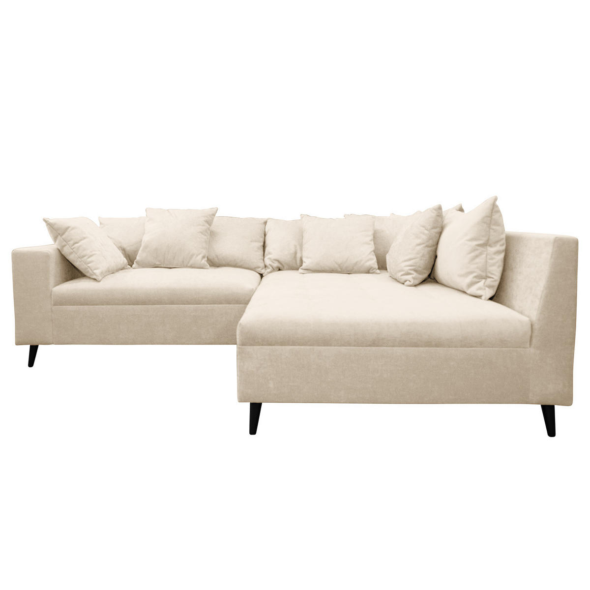 ECKSOFA mit Ottomane und Hocker - Beige/Schwarz, Birkenholz/Textil (247/174cm) - home24