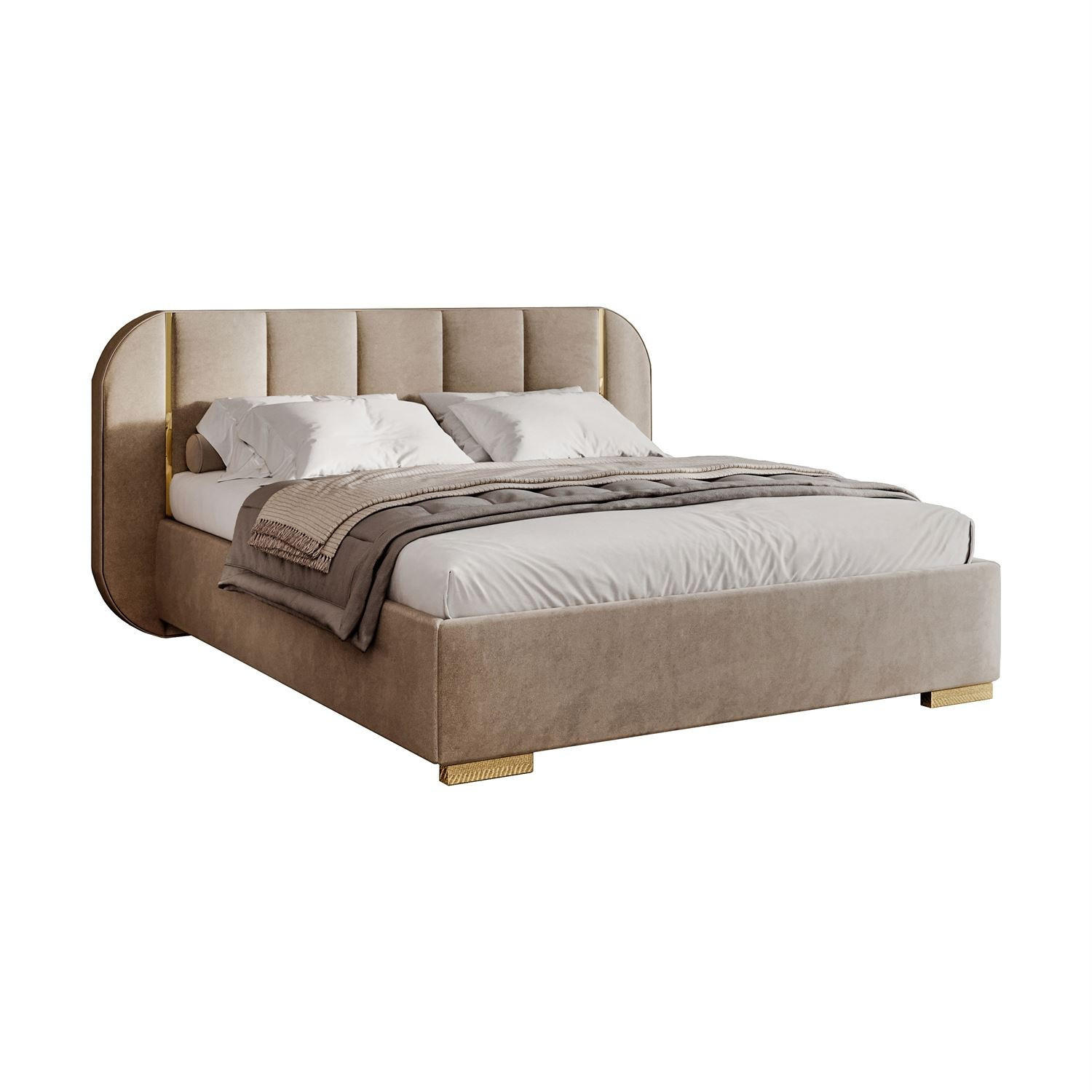 BETT AMARA GOLD 160x200 gepolstert mit Stauraum und Lattenrost, Royal Velvet 170 - Beige, Textil (160/200cm) - Lookway