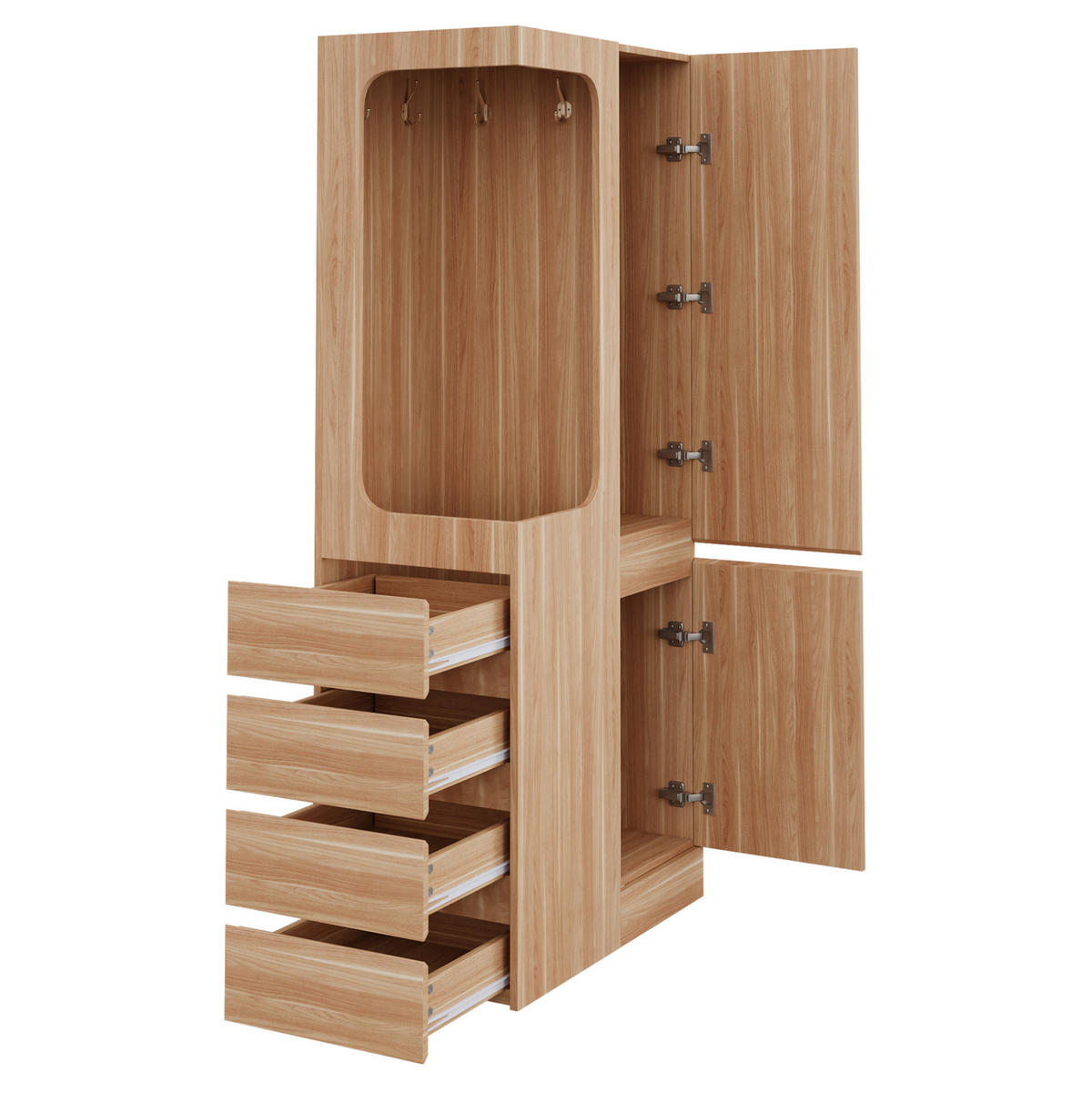KLEIDERSCHRANK 70/40/170 cm in Weiß/Holzfarben mit Schubladen und offenem Fach - Naturfarben, Holz (70/170/40cm) - BEAOK
