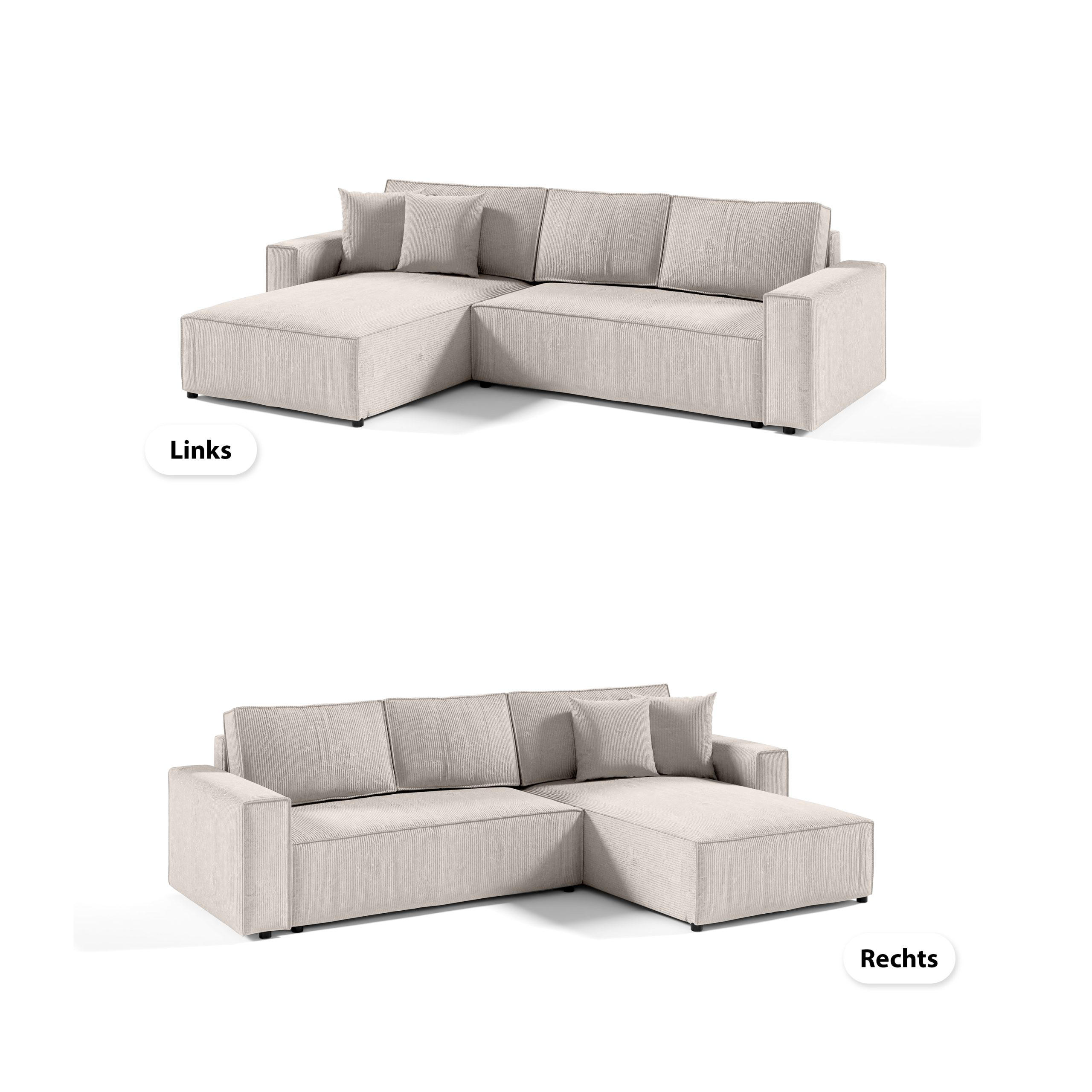 ECKSOFA Couch Sofagarnitur Sekwana L-form Creme - Creme, Naturmaterialien (294/185cm) - Fedve