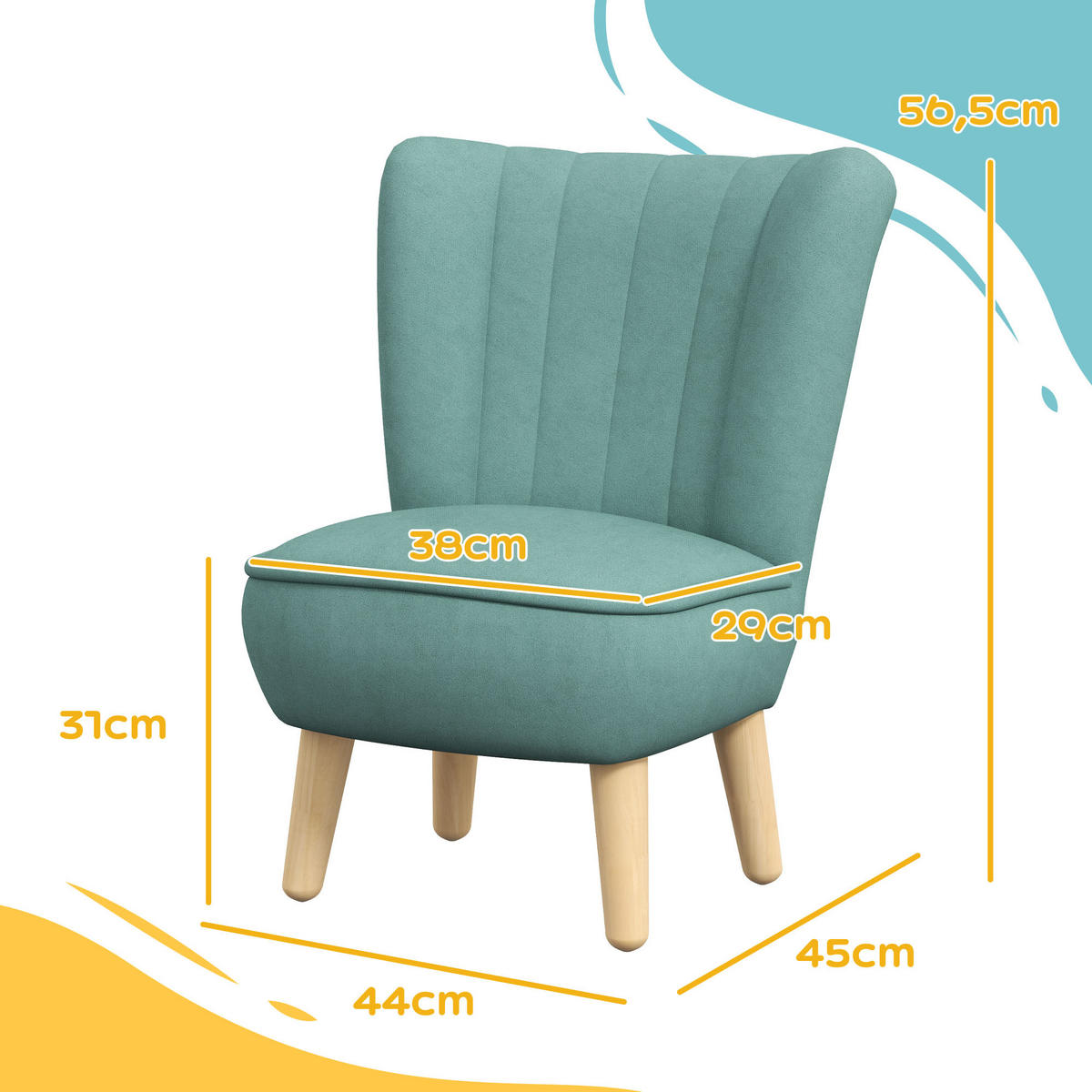 KINDERSESSEL, Holz, Blau, 44L x 45B x 56,5H cm - Blau, Holz (45/56.5/44cm) - AIYAPLAY