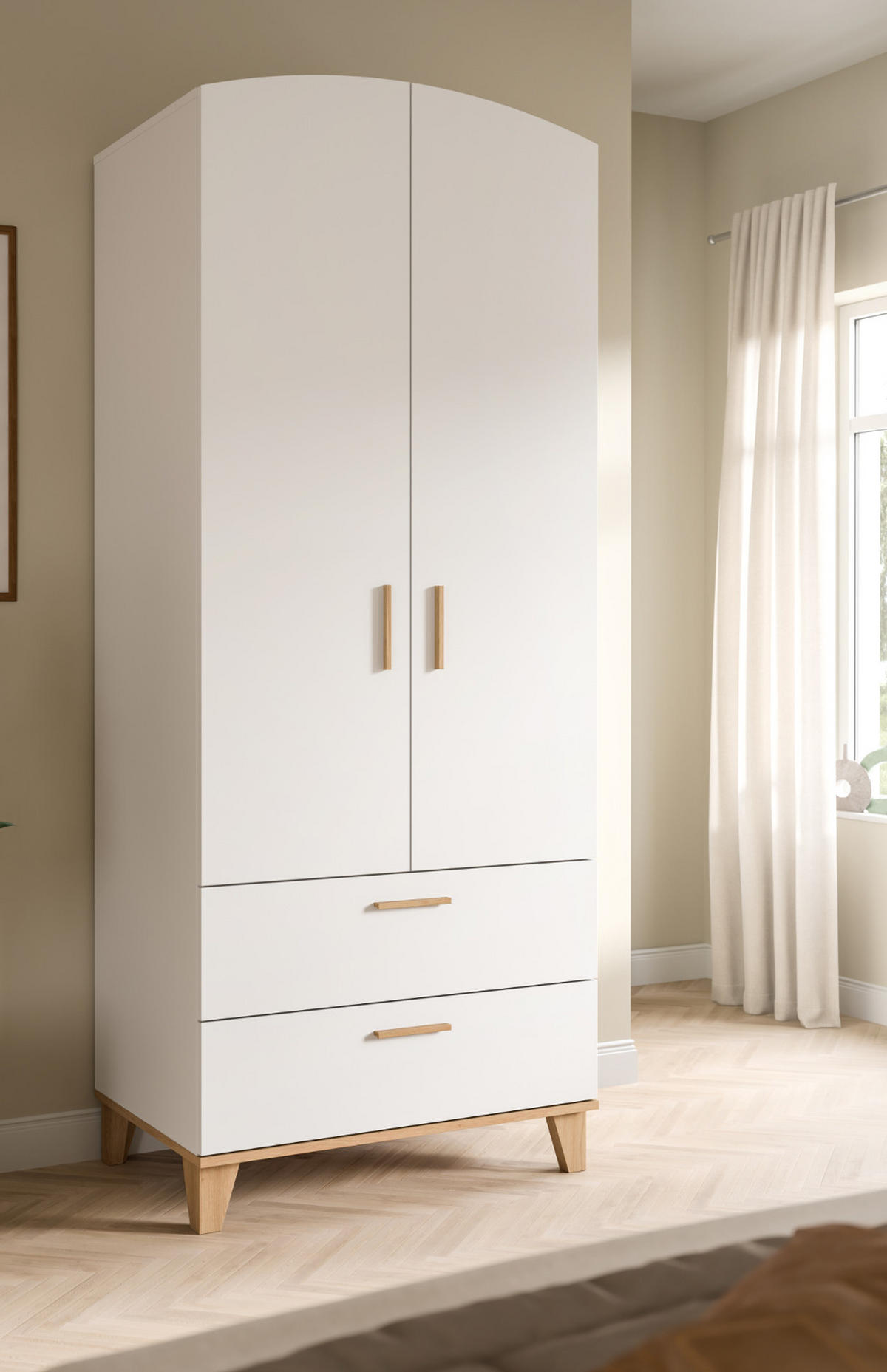 KLEIDERSCHRANK in weiß, Eiche Artsian 81 x 194 cm, Drehtürenschrank 2-türig skandinavisch - Eichefarben/Weiß, Holzwerkstoff (81/198/51cm) - Inn.Furn
