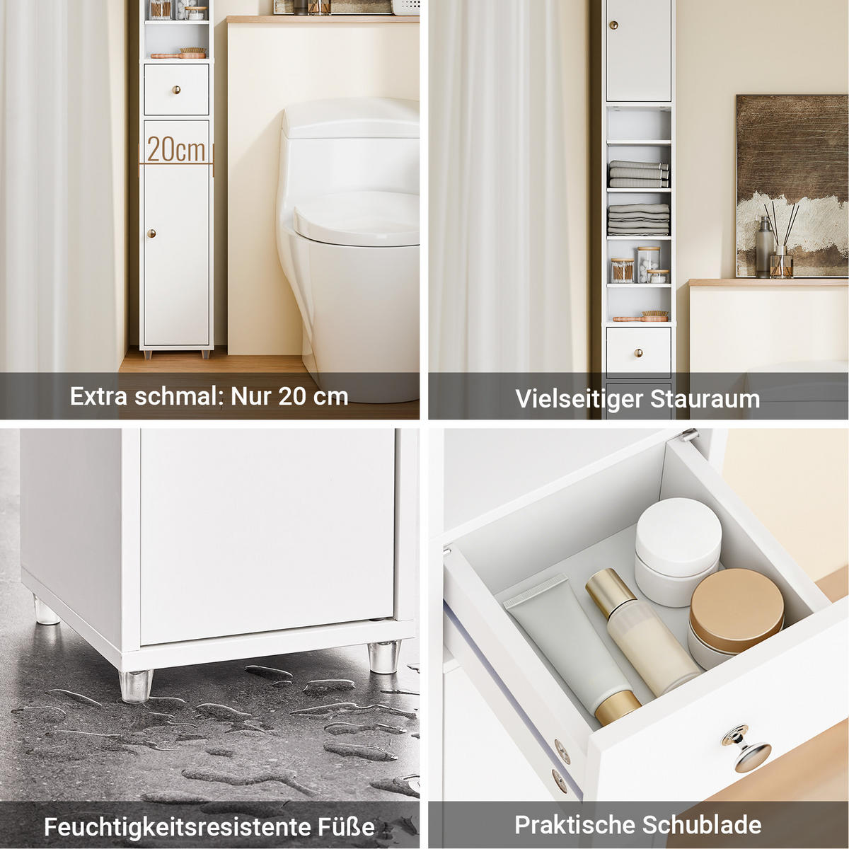 HOCHSCHRANK schmal Badschrank Weiß 20x180x20cm - Weiß, Holzwerkstoff (20/180/20cm) - SoBuy