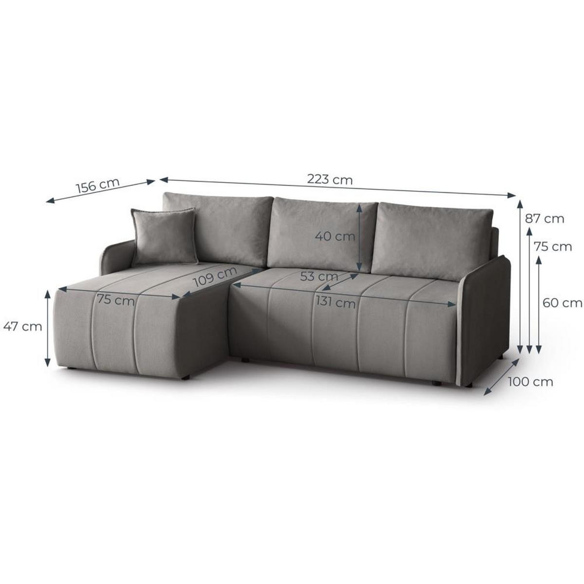 ECKSCHLAFSOFA Capri cappuccino - Schwarz/Cappuccino, Kunststoff/Textil (223/156cm) - Beautysofa