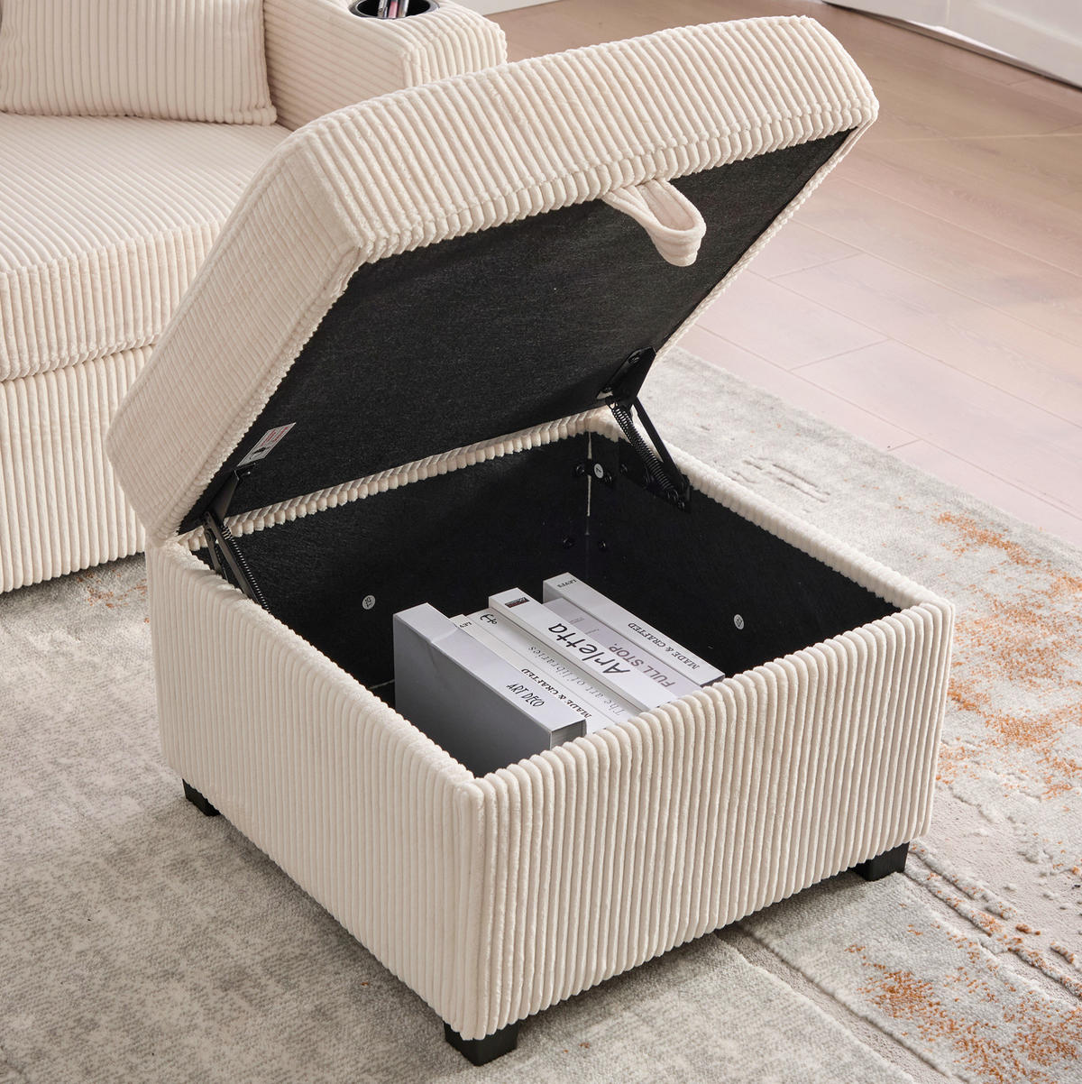 SOFA mit LED und USB/Type-C 194 x 73 x 81 cm Corduroy Beige - Beige, Kunststoff (194/81/73cm) - Meubliv