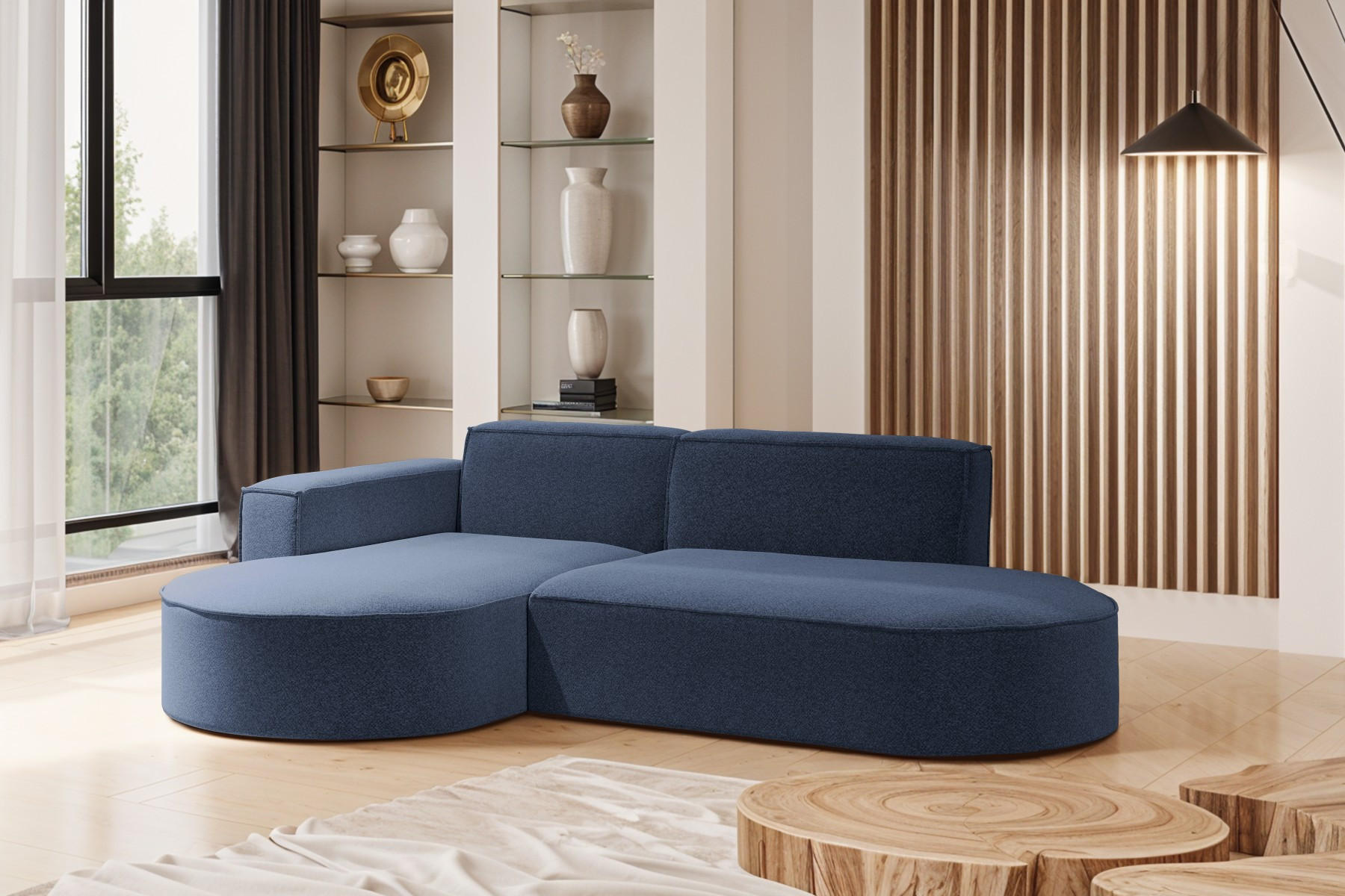 ECKSOFA Modernes L-förmiges Modena Studio Stoff Raven Blau Links - Blau, Holz/Textil (165/236cm) - Kaiser Möbel