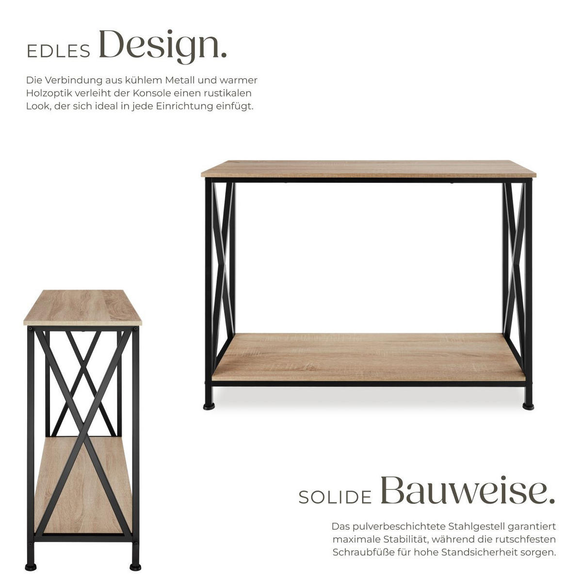 KONSOLENTISCH Tacoma,100 x 35 x 80,5 cm,Industrial Holz hell, Eiche Sonoma - Naturfarben, Holzwerkstoff (100/35/80.5cm) - tectake