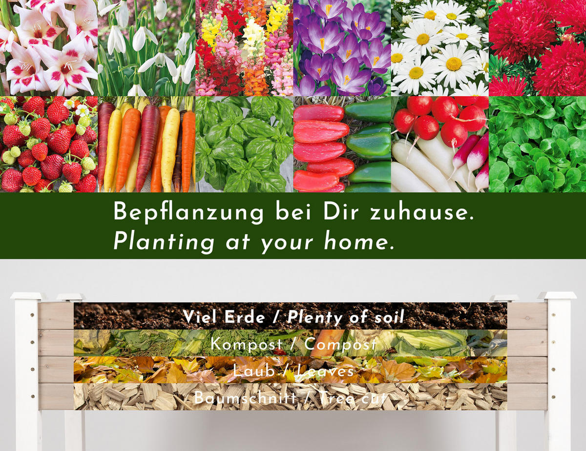 HOCHBEET aus Holz für Garten & Balkon, rechteckig mit Vlies-Folie - Weiß, Holz (124/75/63cm) - WONDERMAKE