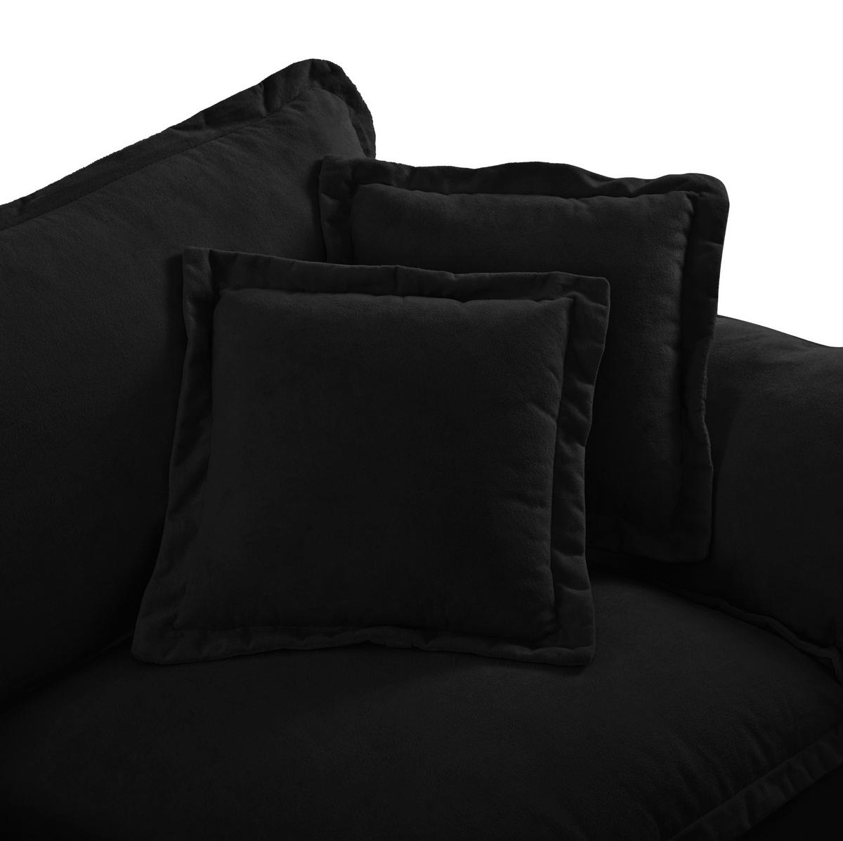 ECKSOFA aus Chenille 264x155x90 cm in Schwarz mit beweglicher Ottomane - Schwarz, Textil (155/90/264cm) - Modfu
