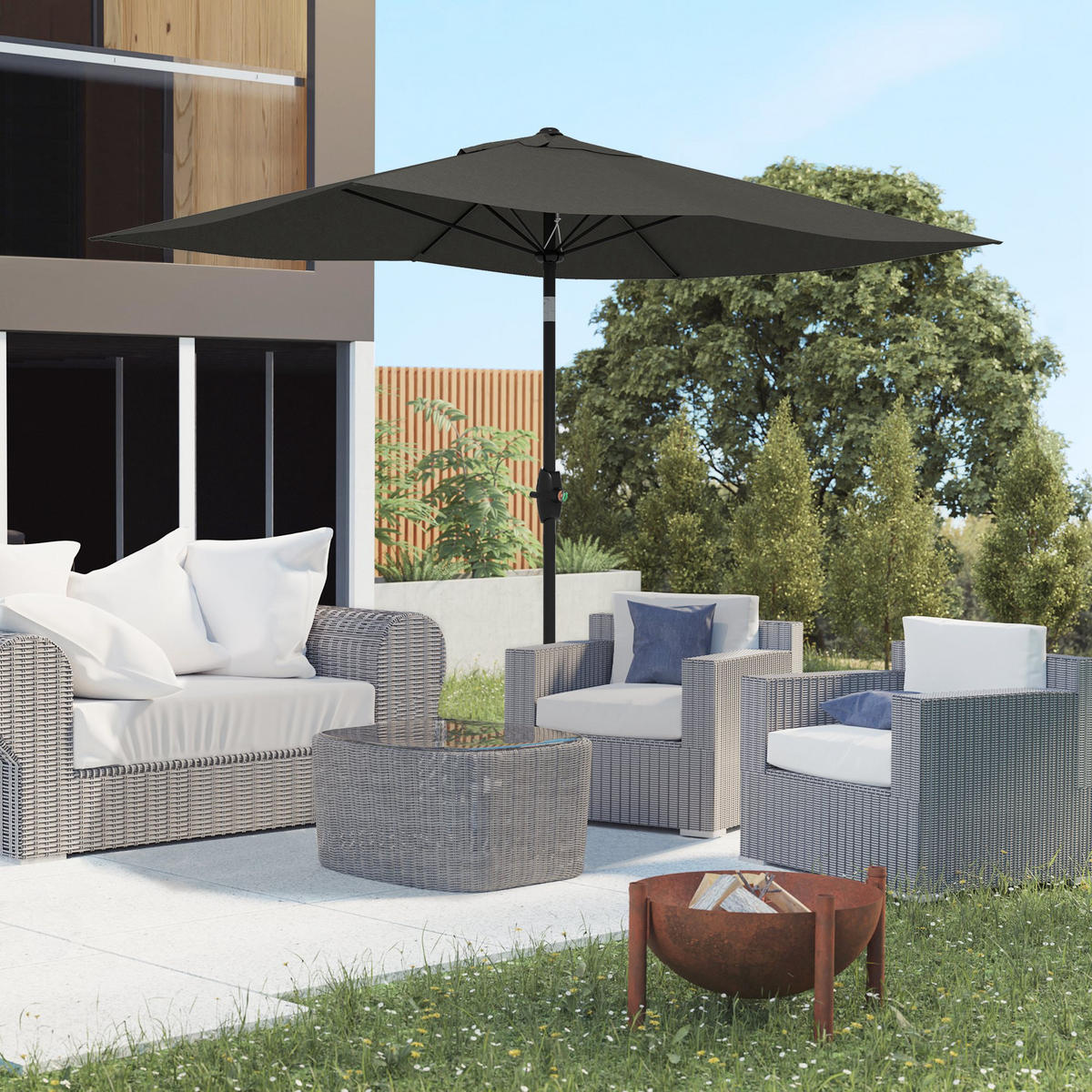 SONNENSCHIRM DE-11464 rechteckig, neigbar, mit Kurbel Dunkelgrau - Grau, Metall (200/290cm) - ComfortXL