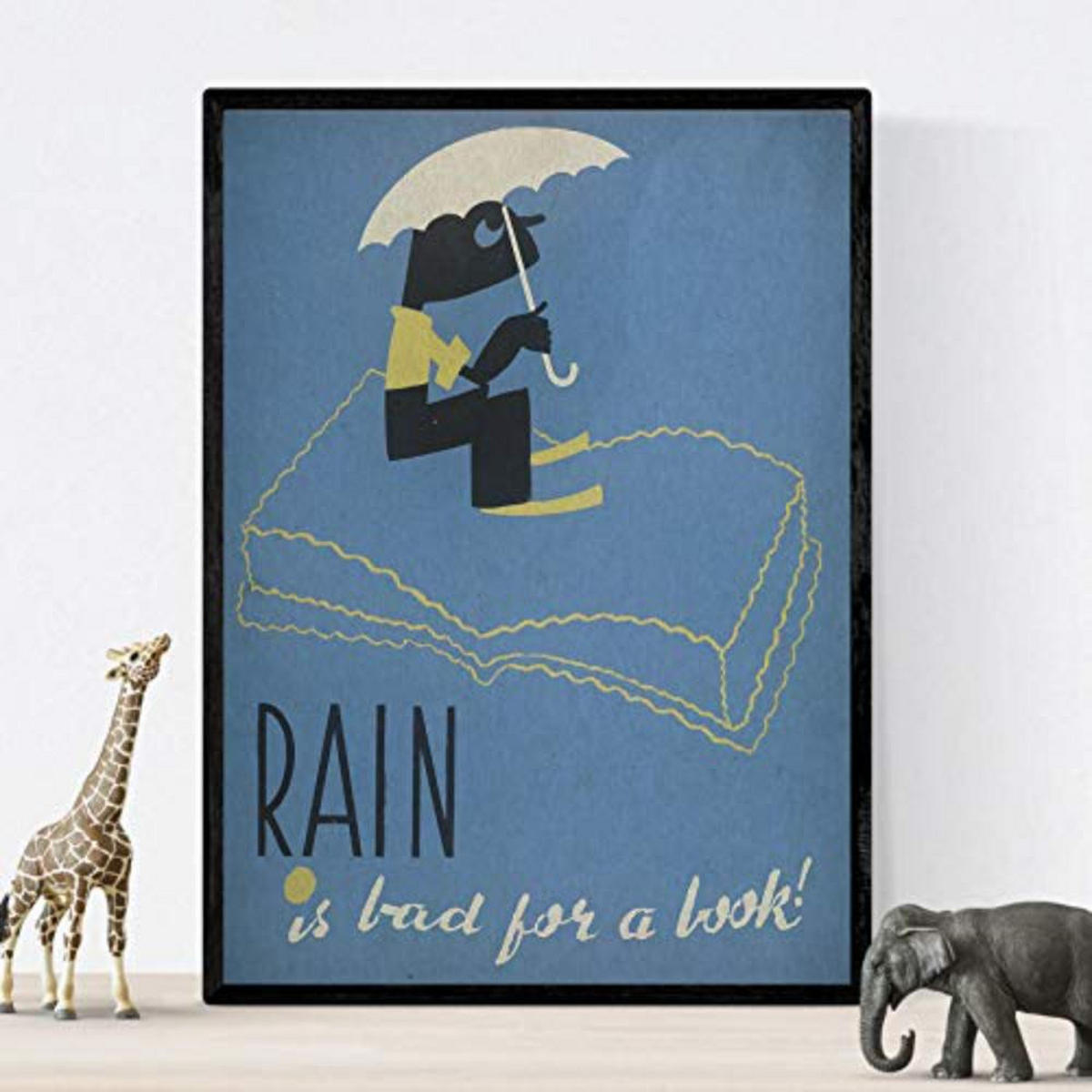 POSTER Set mit 4 JahrgangBibliothek und Bücher A3 Schwarzer Rahmen - Schwarz, Papier (29.7/3cm) - Nacnic