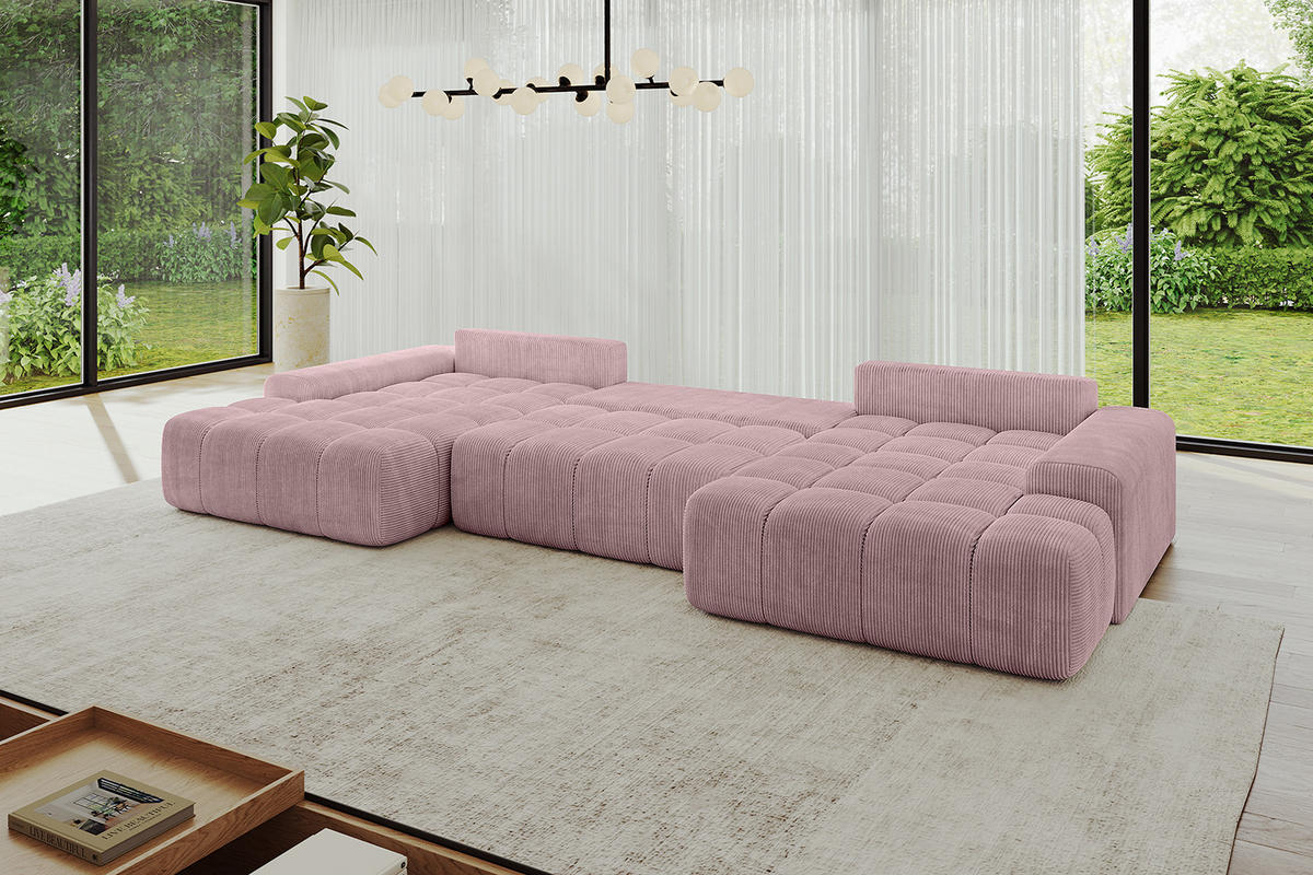 WOHNLANDSCHAFT ENSI-U - 353x164x88 cm Rosa - Rosa, Holzwerkstoff/Kunststoff (357/69/164cm) - ALTDECOR