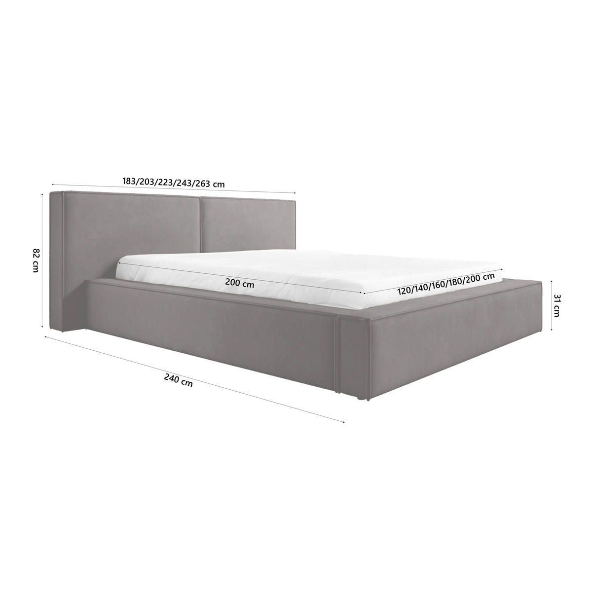 POLSTERBETT Doppelbett Lopra Betkasten 180x200 Dunkelgrau - Dunkelgrau, Holz/Textil (180/200cm) - Fedve