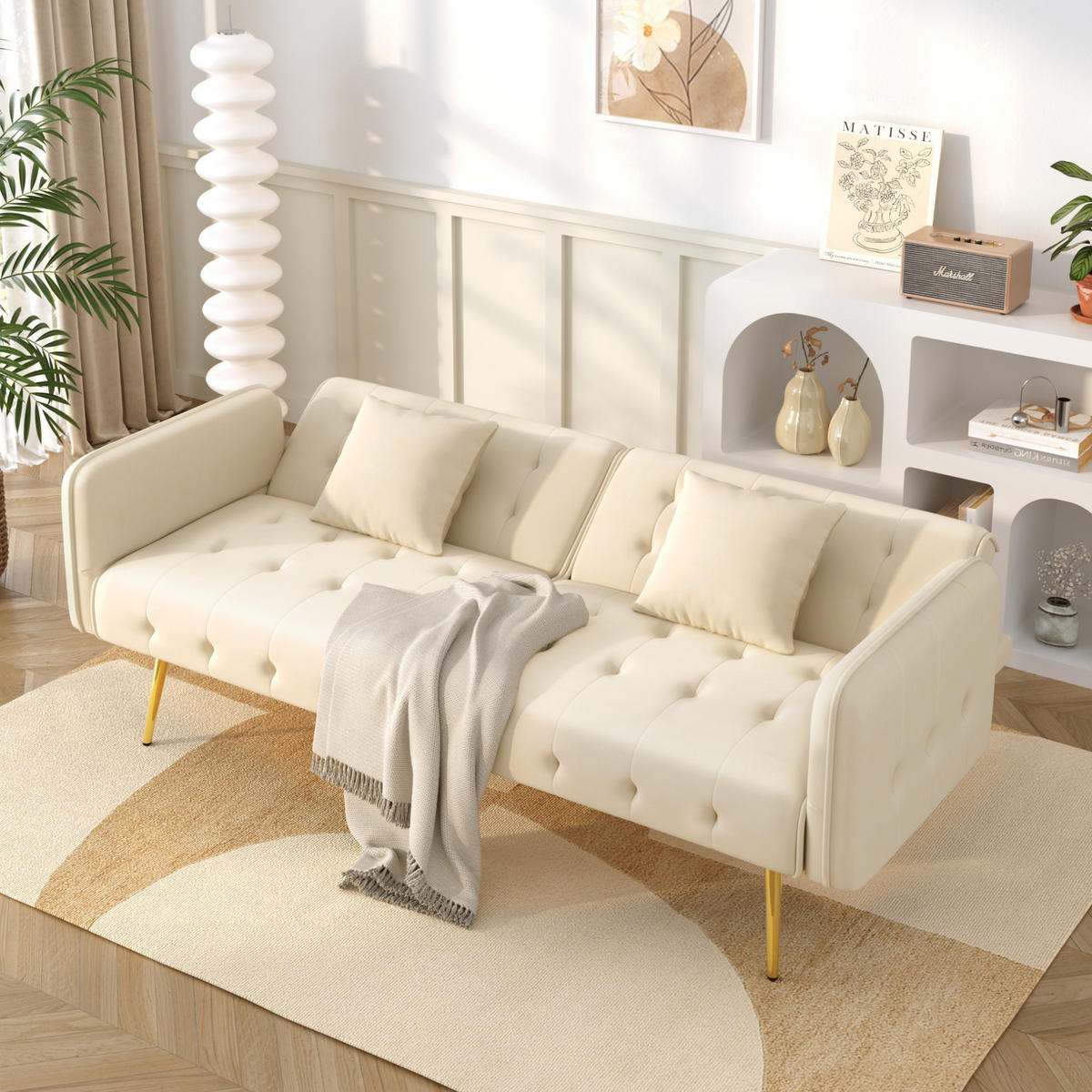SOFABETT mit verstellbarer Rückenlehne 215 x 81,5 cm Velours Beige - Beige, Kunststoff (178/70/82cm) - Meubliv