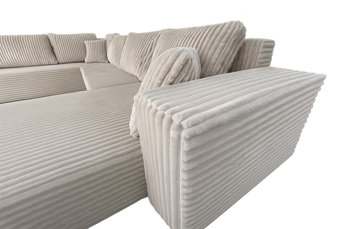 WOHNLANDSCHAFT Stylo U-Form mit Schlaffunktion & Bettkasten – Ecksofa in Cord Tilia – Breite 315 cm Blau - Blau, Kunststoff (314/90/215cm) - Wohnideebilder