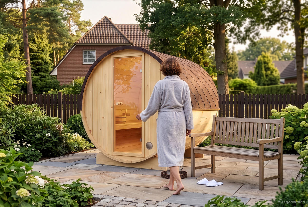 FASSSAUNA Holz Mini S - Naturfarben, Holz (199/215/220cm) - FinnTherm