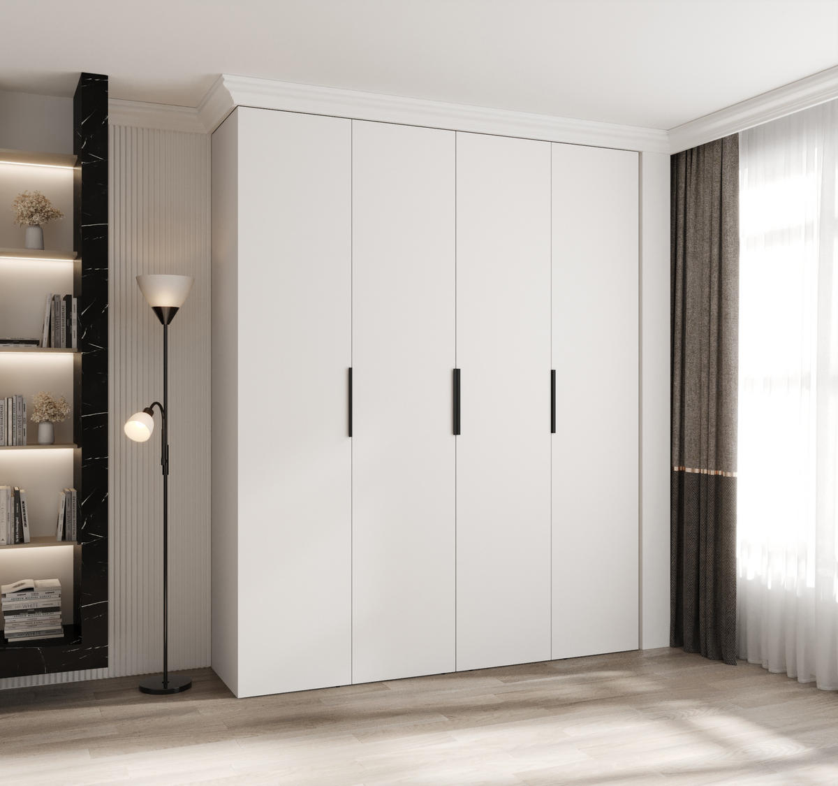DREHTÜRENSCHRANK 245,5/200/50 4-türig - Schwarz/Weiß, Holz/Metall (200/245.5/50cm) - Abiks Möbel