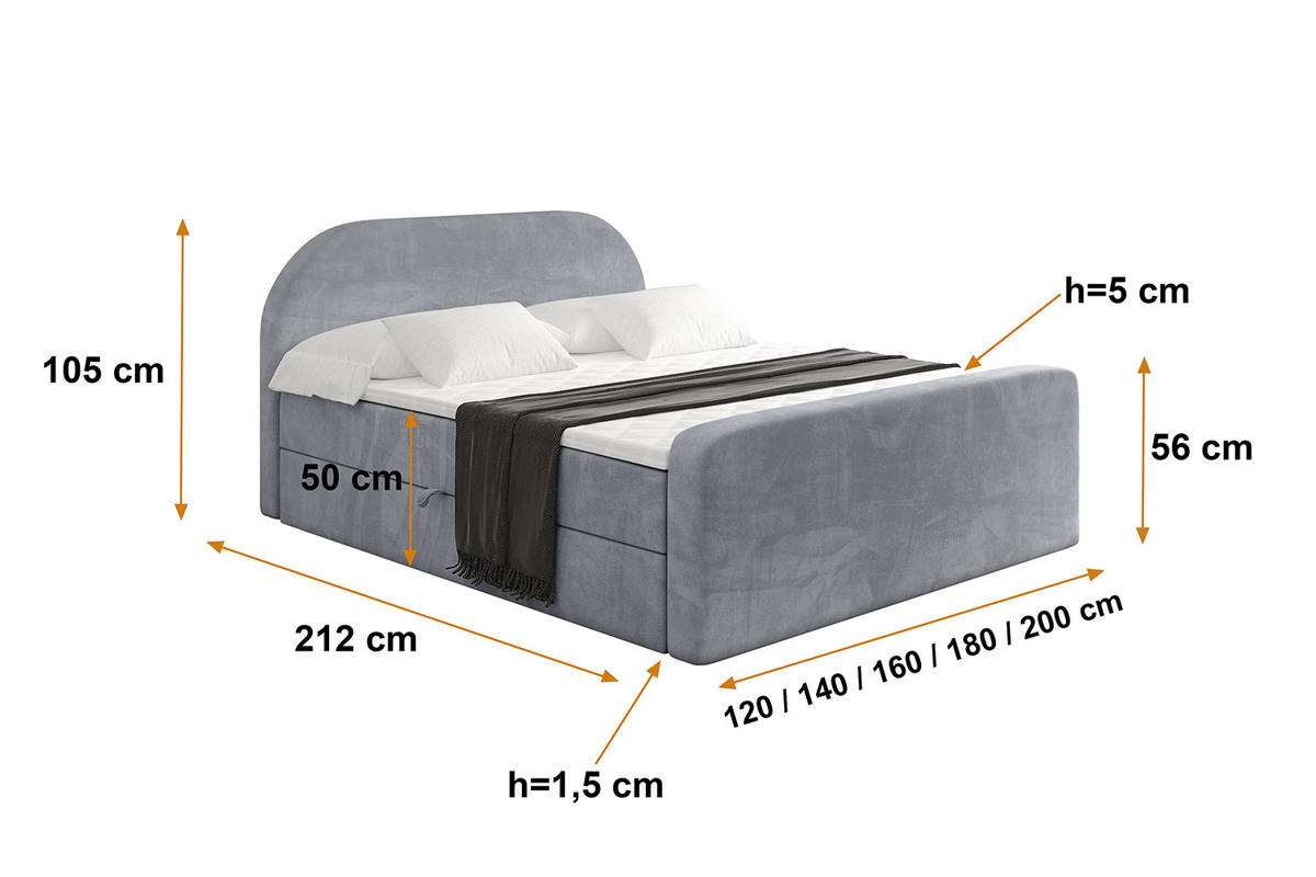 BOXBETT mit Matratze H4 und Lattenrost - NOX-Z - 160x200 - Grau Casablanca - Grau, Holzwerkstoff (160/200cm) - ALTDECOR