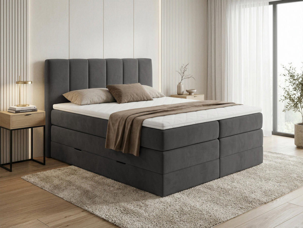 BOXSPRINGBETT Star Max - 180x200 - dunkelgrau (Kronos 22) - Dunkelgrau/Schwarz, Holz/Holzwerkstoff (180/200cm) - Sofnet