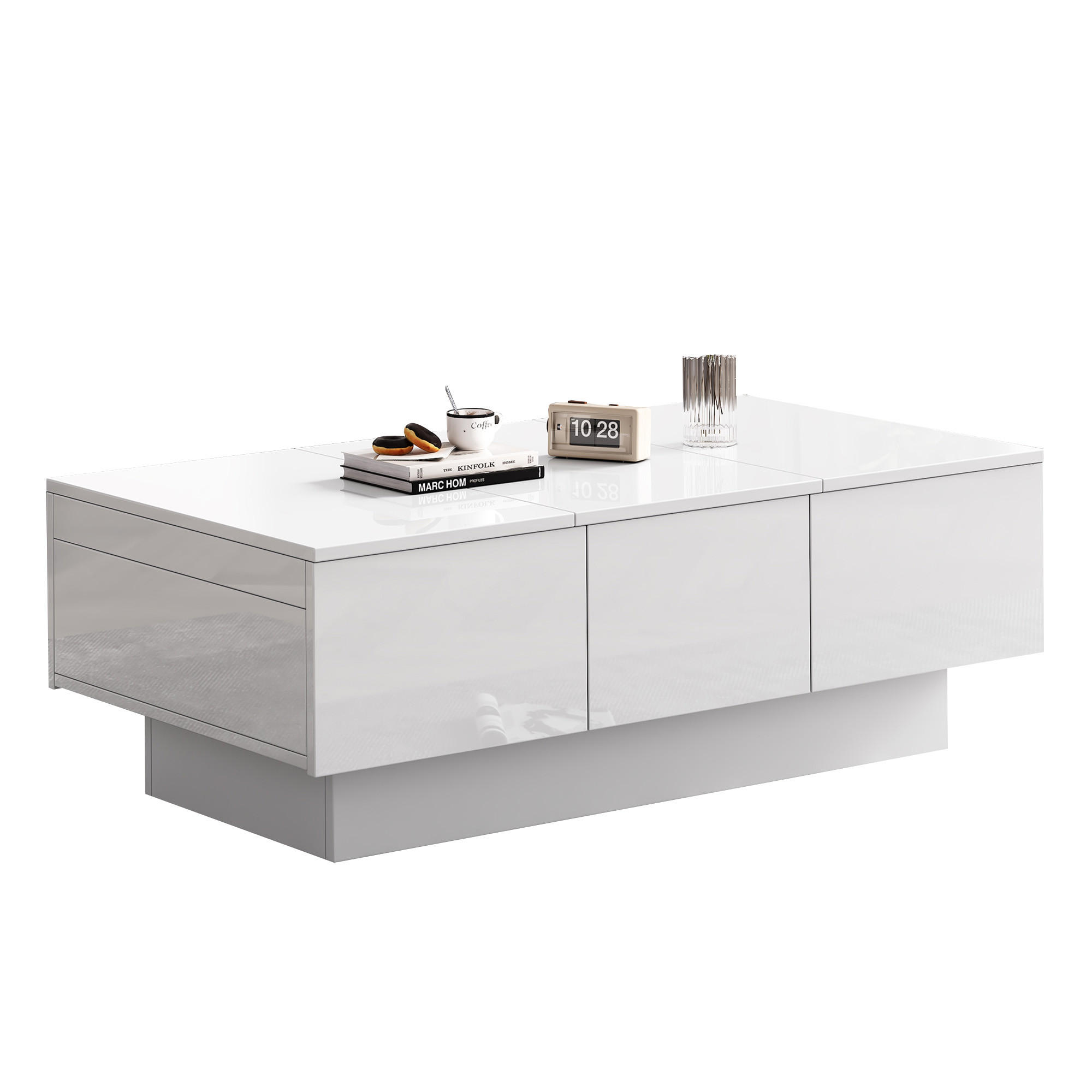 COUCHTISCH Weiß Hochglanz mit Stauraum und Schubladen - Weiß, Holzwerkstoff/Metall (55/100/35cm) - Urban Meuble