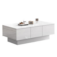COUCHTISCH Weiß Hochglanz mit Stauraum und Schubladen - Weiß, Holzwerkstoff/Metall (55/100/35cm) - Urban Meuble