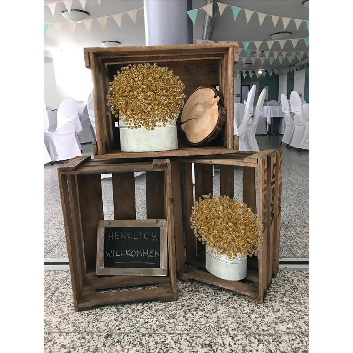 KUNSTBLUMEN Schleierkraut 10 Stück 25 cm Gold - Goldfarben, Kunststoff (60cm)