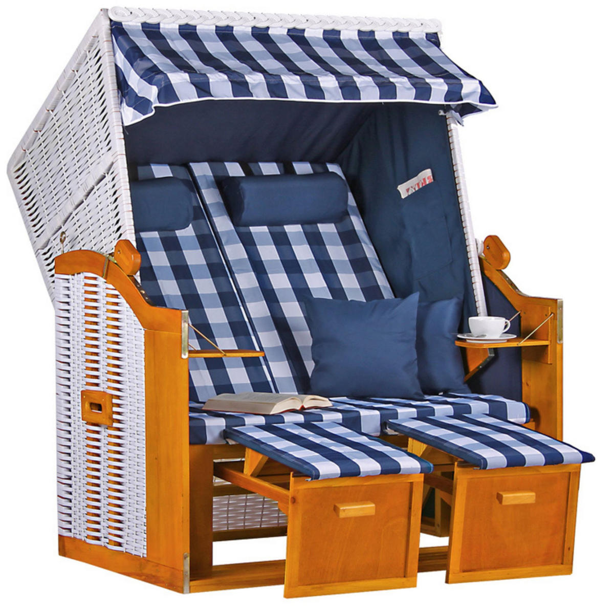 STRANDKORB Ostsee 2-Sitzer PE weiß - Blau/Weiß, Metall (120/160/80cm) - Mr. Deko