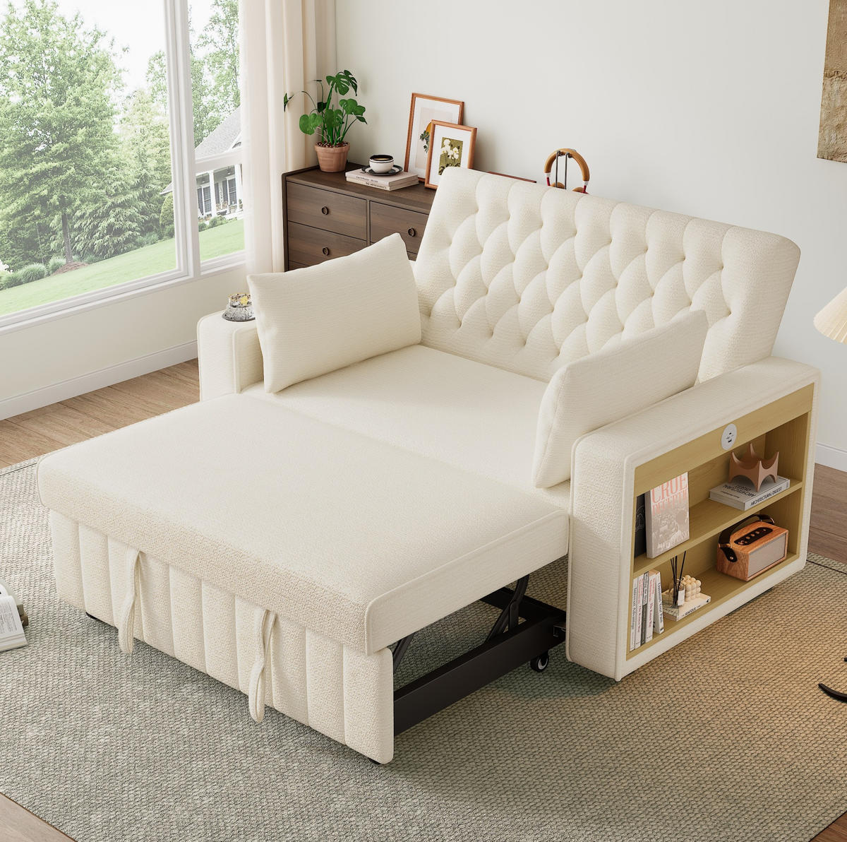 SCHLAFSOFA, Chenille mit Schlaffunktion & USB-Anschluss, 140/137/84 cm, Beige, inkl. 2 Kissen - Beige, Textil (137/84/140cm) - Redom