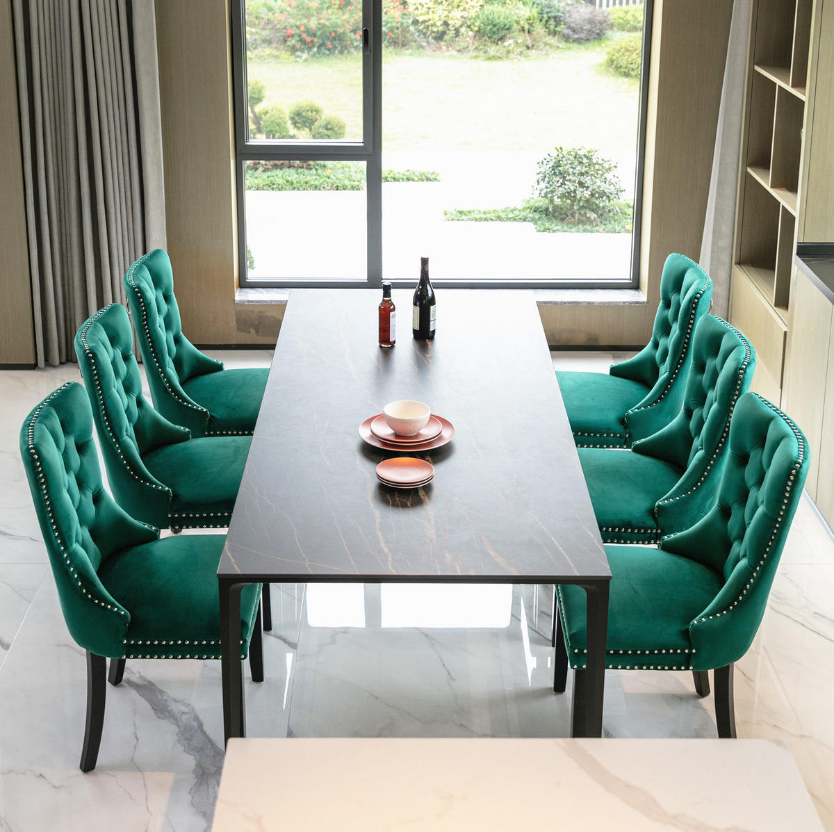 STUHL 2er-Set mit hoher Rückenlehne Samt Green - Grün, Metall (50/95/65cm) - Meubliv