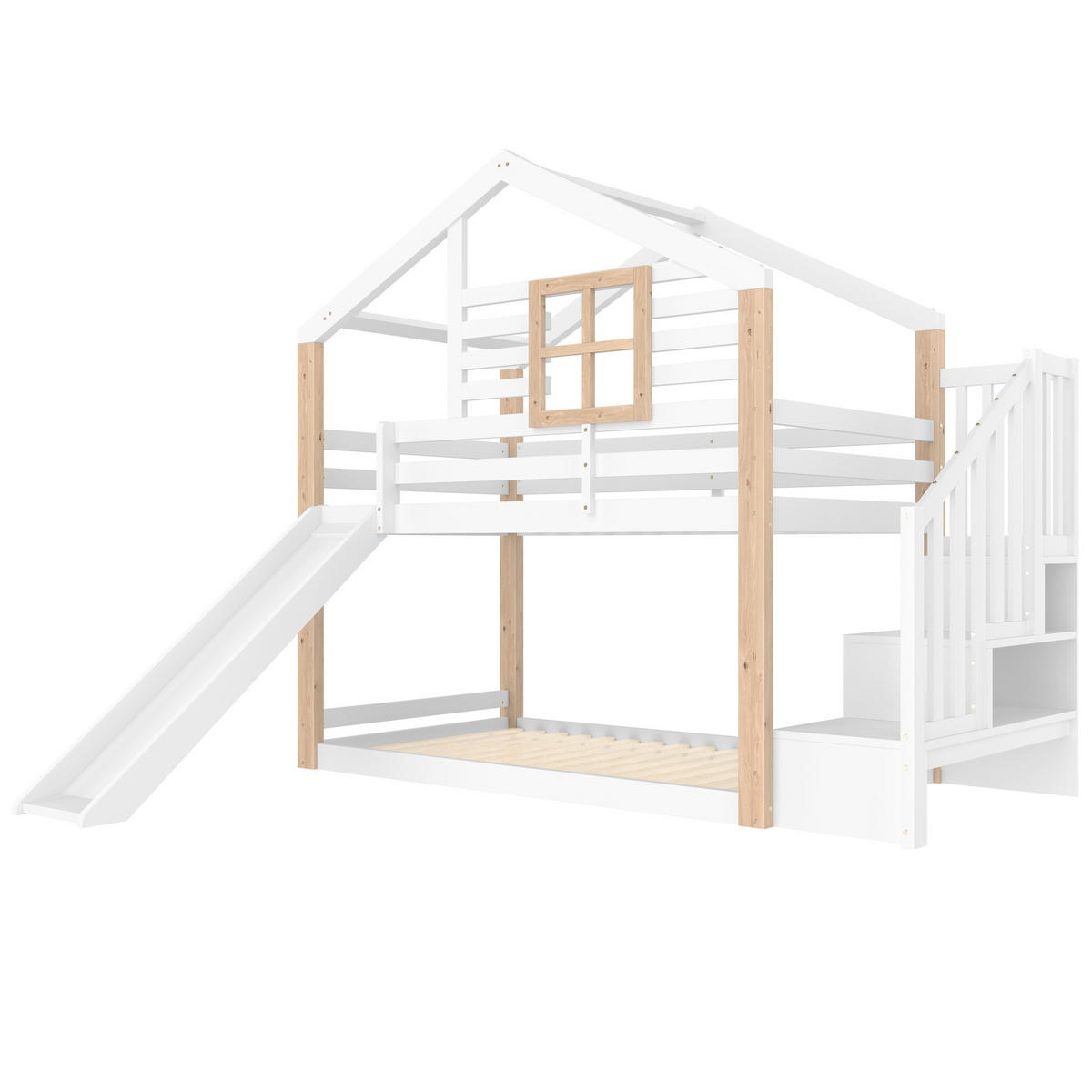 HOCHBETT Kinderbett,Hausbett,Etagebett,Fachbett,Weiß - Weiß, Holz - LVHOM