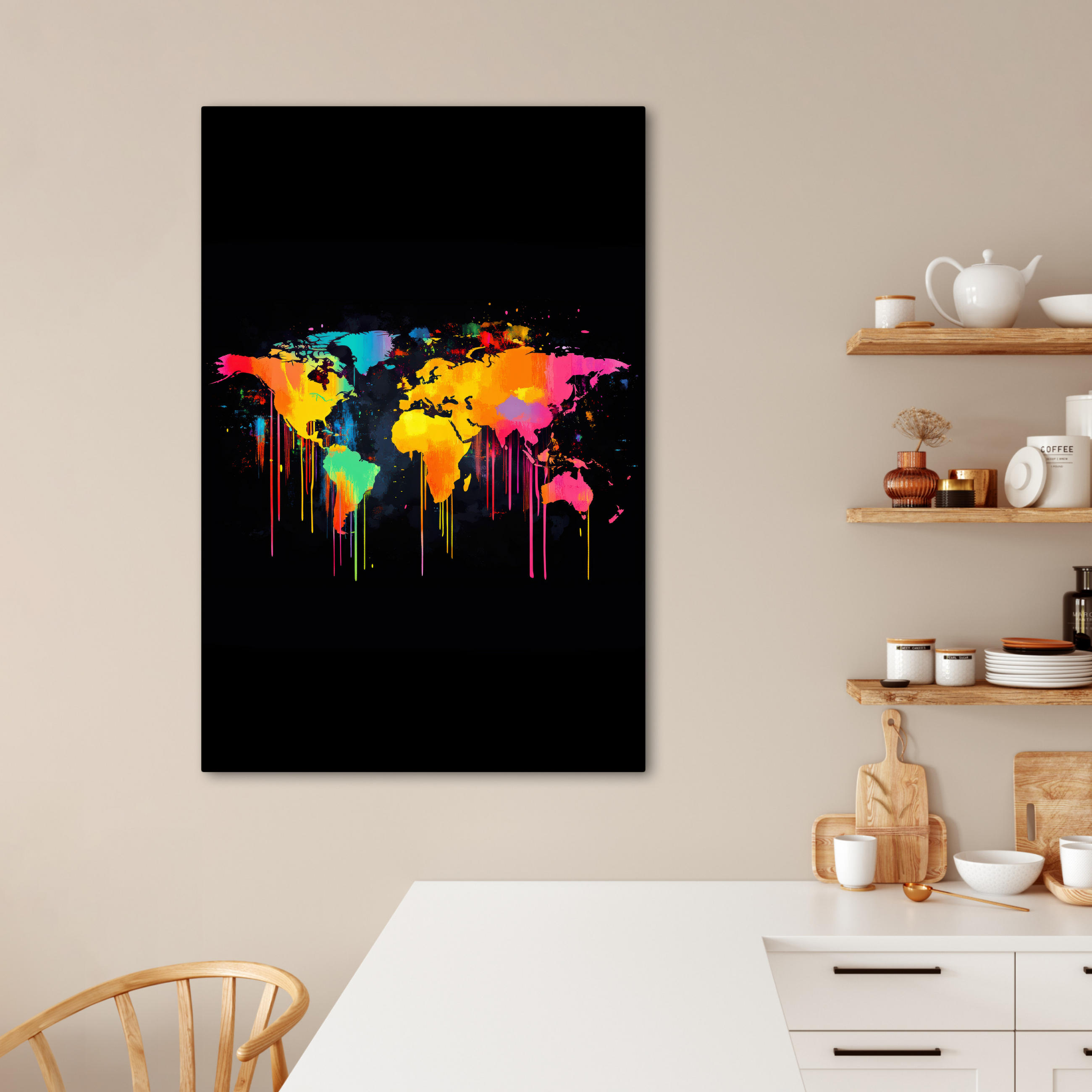 LEINWANDBILD Weltkarte - Farbe - Bunt - Graffiti - Welt 80x120 cm - Multicolor, Textil (80/120cm) - MuchoWow