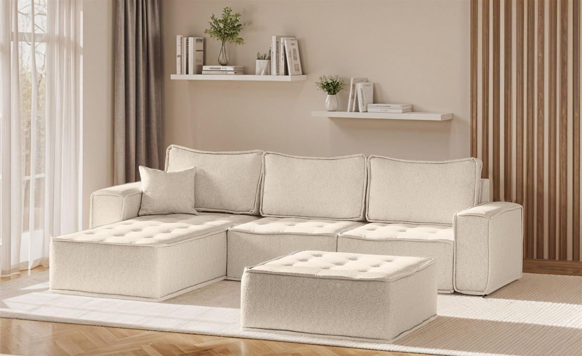 ECKSOFA Sande In Raven - Creme, Holzwerkstoff/Textil (292/192cm) - Fun Möbel