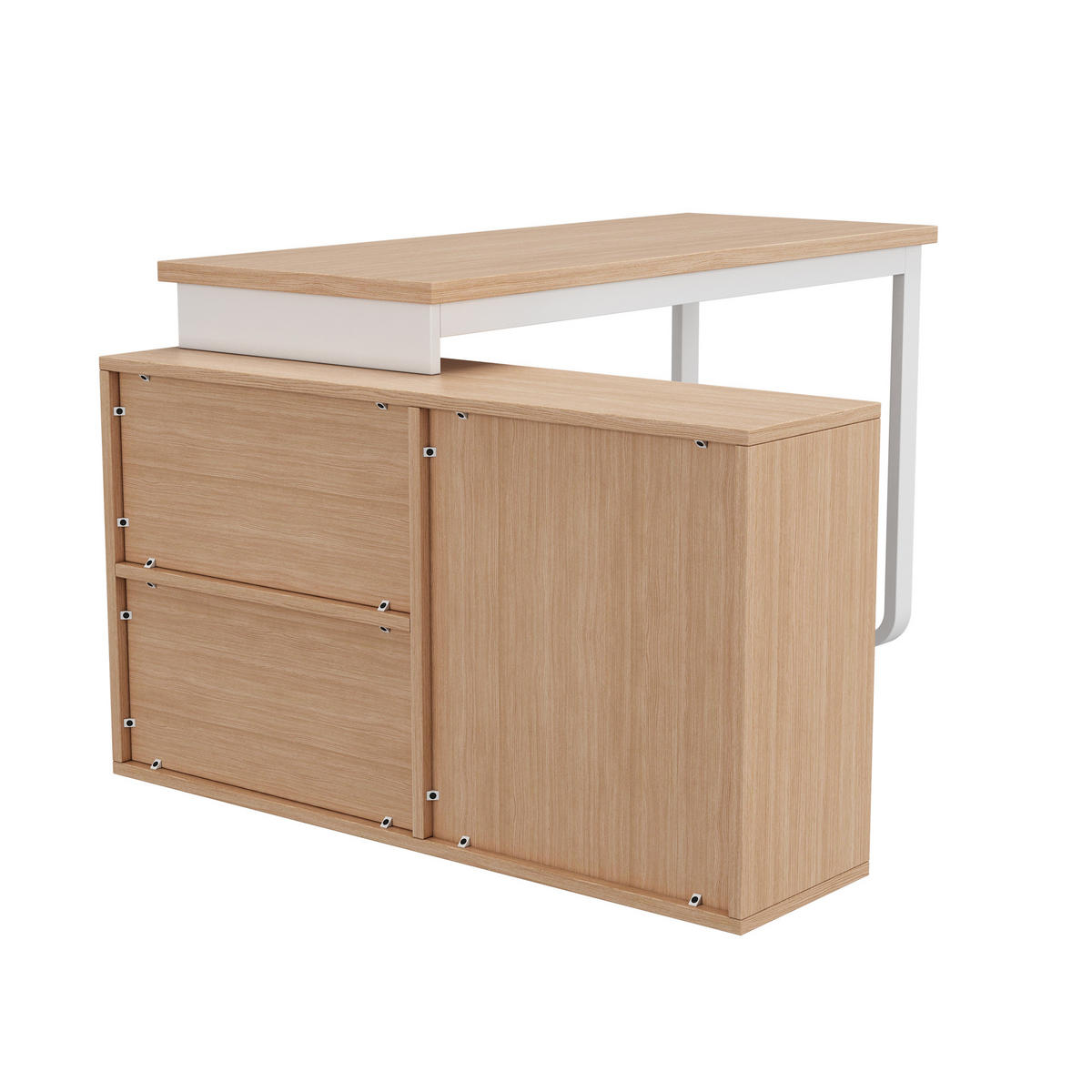 BÜROSCHREIBTISCH in natur & weiß mit stahlgestell, 3 schubladen & 2 offenen fächern - Naturfarben, Holzwerkstoff (100/147/75.3cm) - Urban Meuble