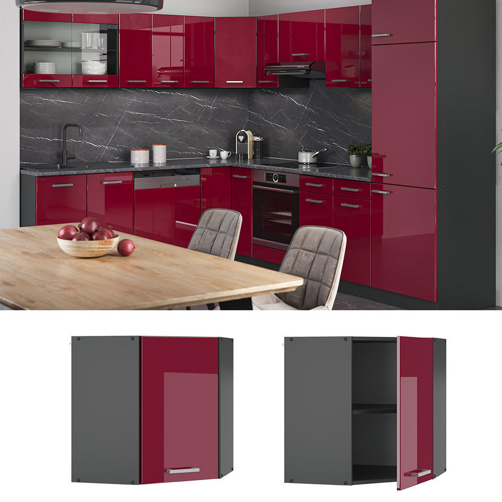 ECKHÄNGESCHRANK R-Line Rot Hochglanz 57 cm - Bordeaux/Anthrazit, Holzwerkstoff (57/60/34.1cm) - Vicco
