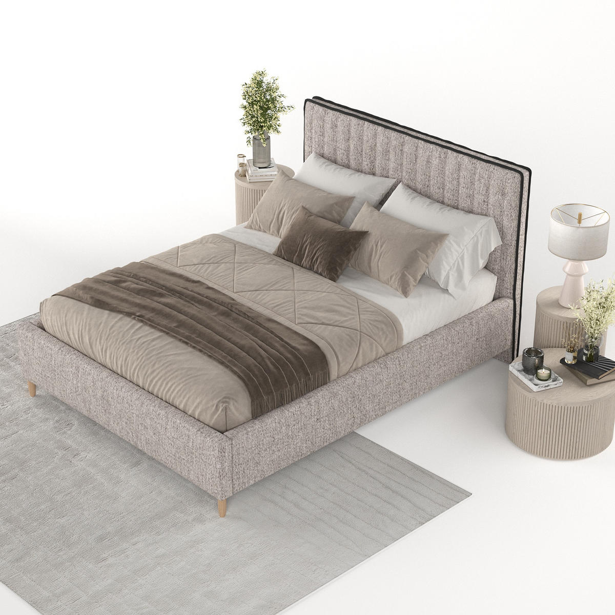 POLSTERBETT Aria 180/200 cm Beige im Neve Stoff - Beige/Naturfarben, Holz/Holzwerkstoff (180/200cm) - AltaBeds