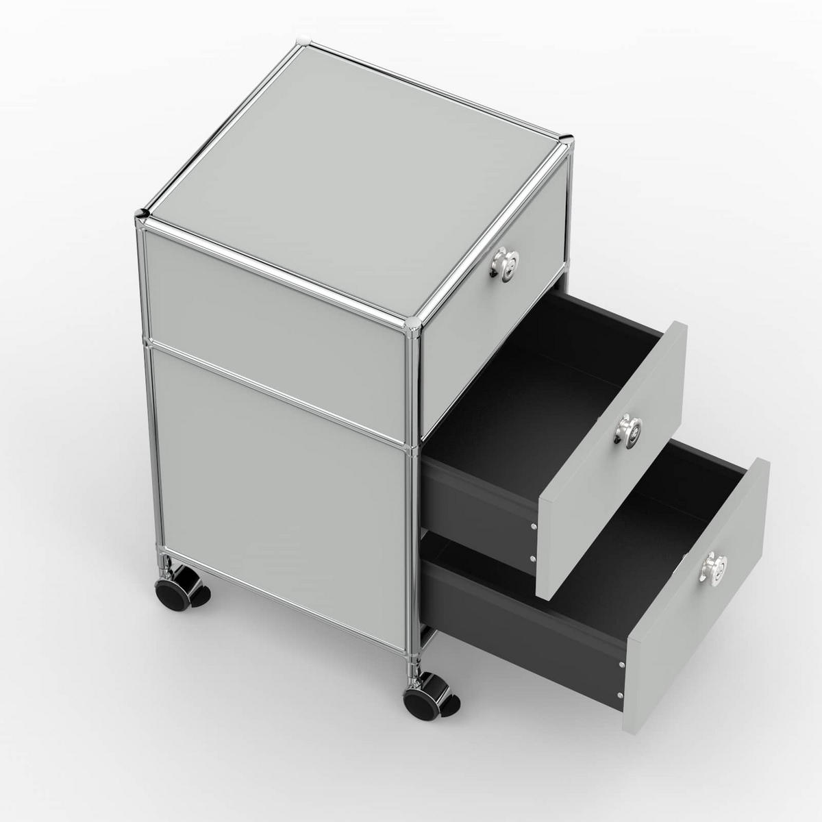 BÜRO-ROLLCONTAINER, Metall, 40 cm, 1 Schublade + 1 Doppelschublade, Lichtgrau - Chromfarben/Silberfarben, Metall (40/68.2/39.7cm) - Versee