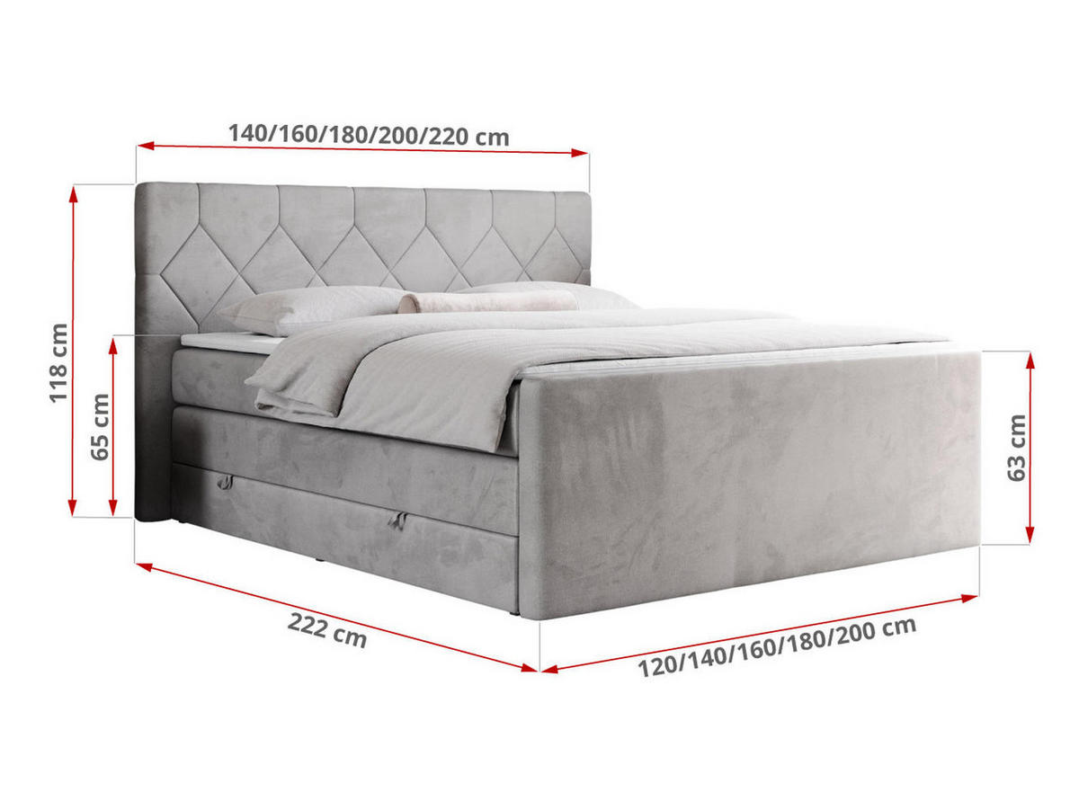 BOXSPRINGBETT KING EIGAR 140/200 Hellgrau Velvet - H3 - Hellgrau, Holz/Textil (140/200cm) - MKS
