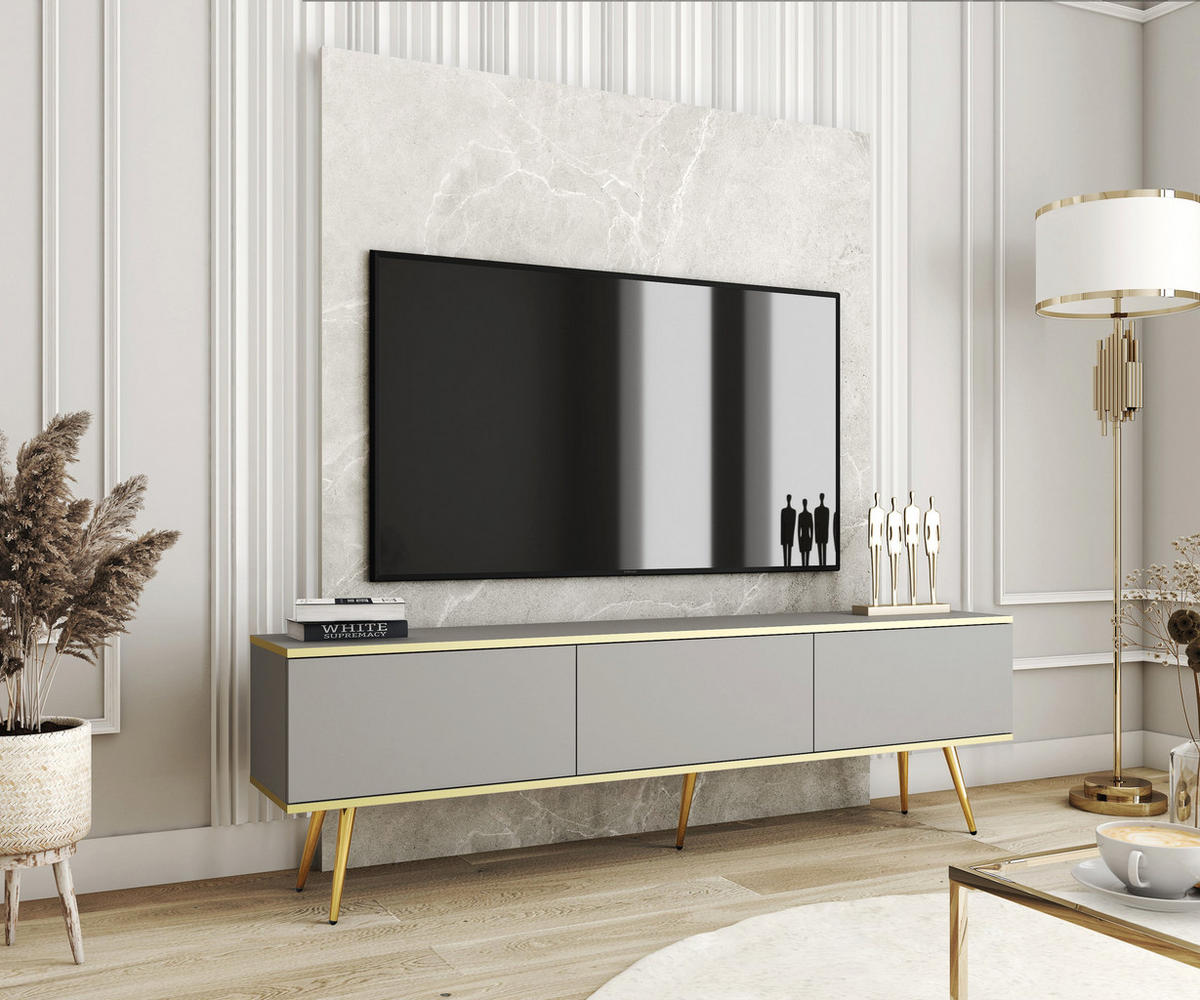 LOWBOARD – 175 cm – Oro – Mit Füßen – TV-GEN0306 - Grau, Holzwerkstoff (175/30/32cm) - hi-markt