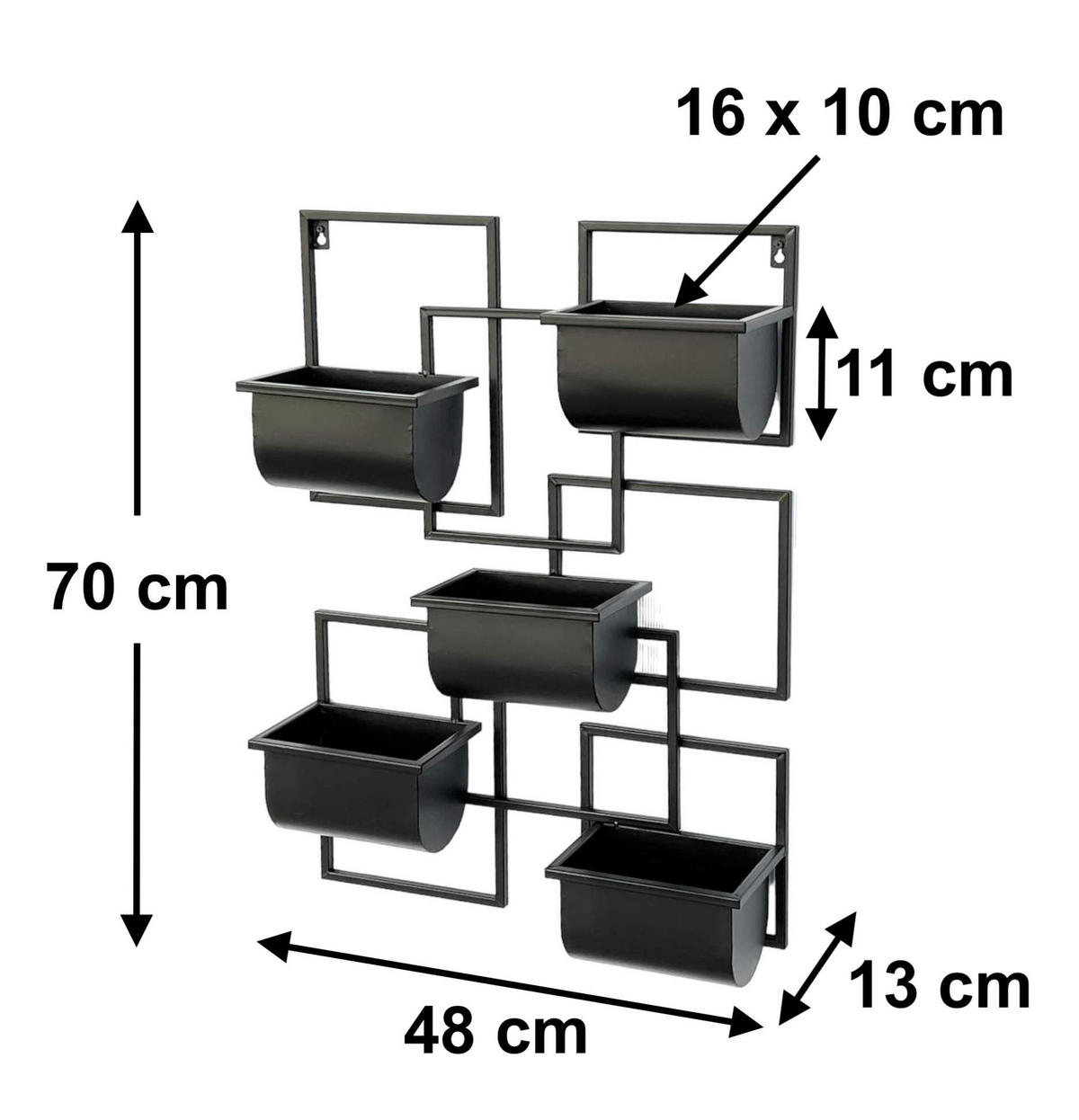 KRÄUTERREGAL Wand Metall Schwarz 48/13/70 cm - Schwarz, Metall (48/70/13cm) - DanDiBo