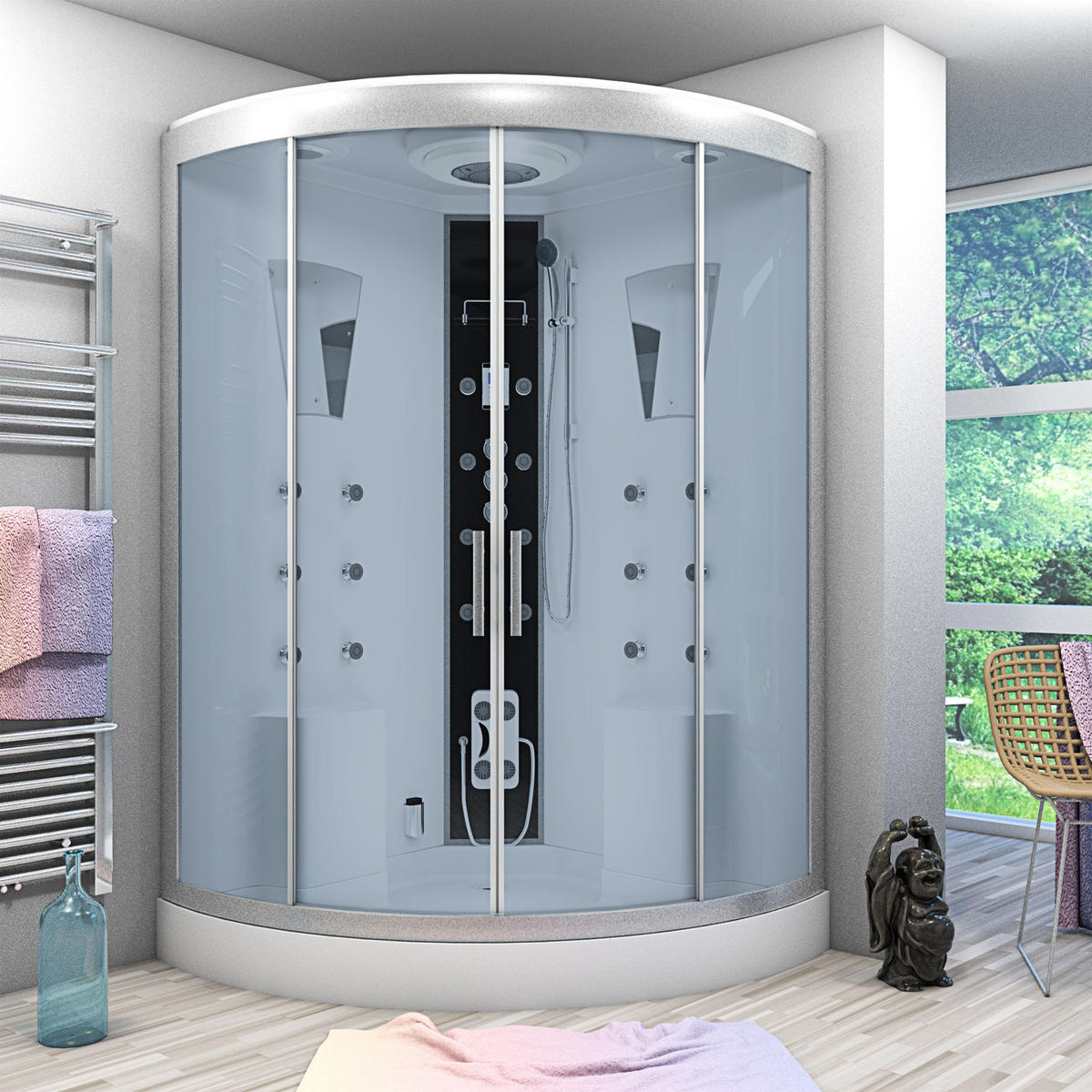 ACQUAVAPORE Dampfdusche Sauna Dusche Duschkabine D26-TH-EC-EA 130x130 cm MIT 2K Scheiben Versiegelung - Weiß, Glas/Kunststoff (130/130/220cm) - AcquaVapore by Sandra Jentho