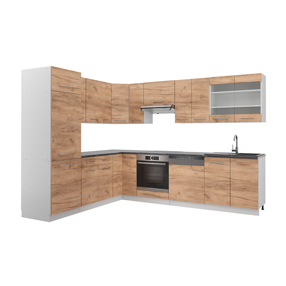 ECKKÜCHE Fame-Line Goldkraft Eiche/Weiß 227 x 60 cm ohne AP - Eiche Wotan/Weiß, Holzwerkstoff (287/81.6/46cm) - Vicco