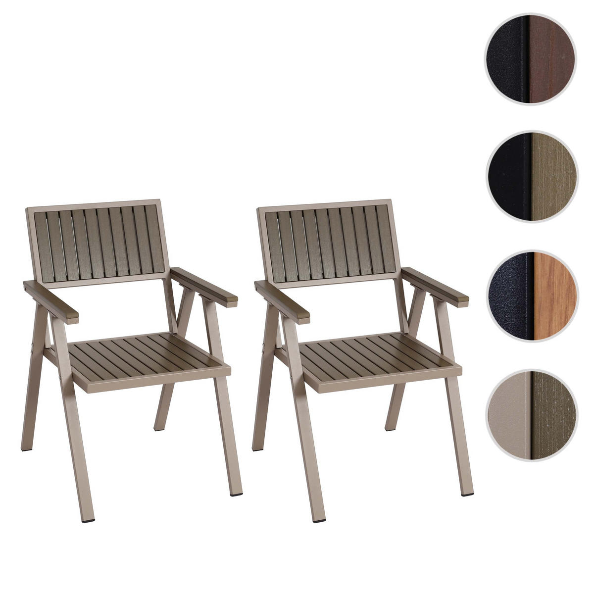 GARTENSTUHL 2er-Set HxBxT 87x57x53cm Sitzhöhe 43cm Outdoor-Beschichtung Aluminium Holzoptik Gestell Champagner Grau - Grau, Kunststoff (57/87/53cm) - PROREGAL