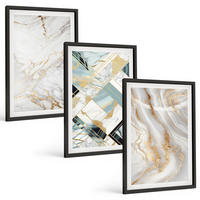 BILDER SET 3er Set - 40x60 cm Schwarzer Rahmen - Elegante Marmormuster - Schwarz, Kunststoff (40/60cm) - TULUP