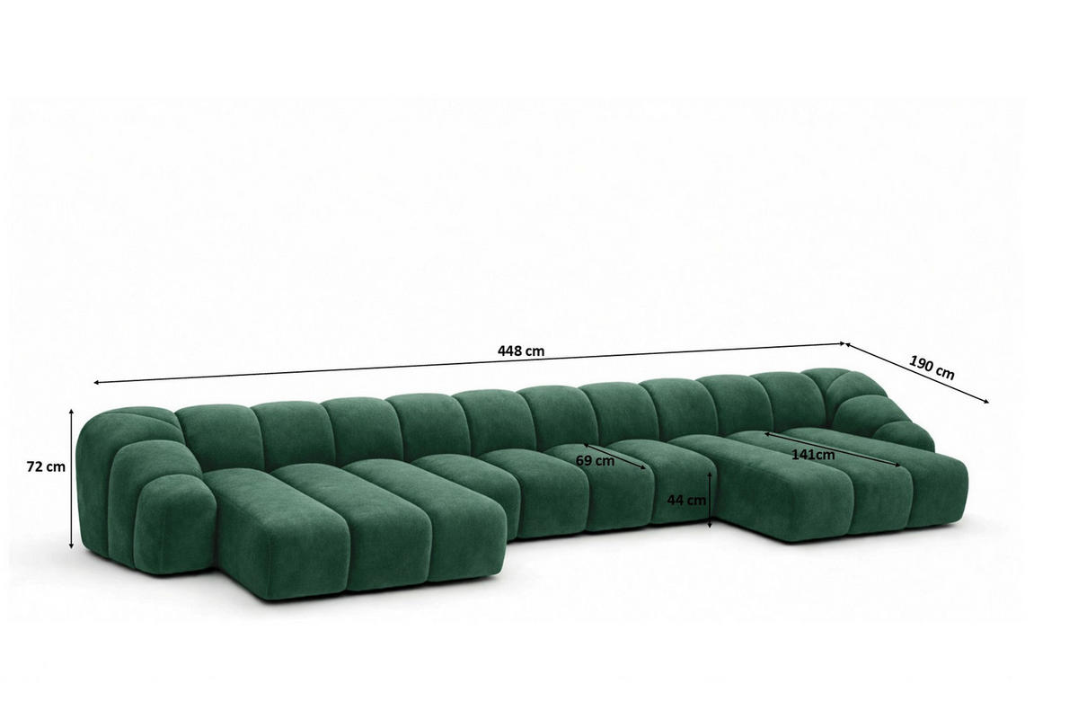 ECKSOFA Modulare U-Form, Veloursstoff Bluvel, Grün, CROISSANT U XL - Grün, Holz (448/72/190cm) - Kaiser Möbel