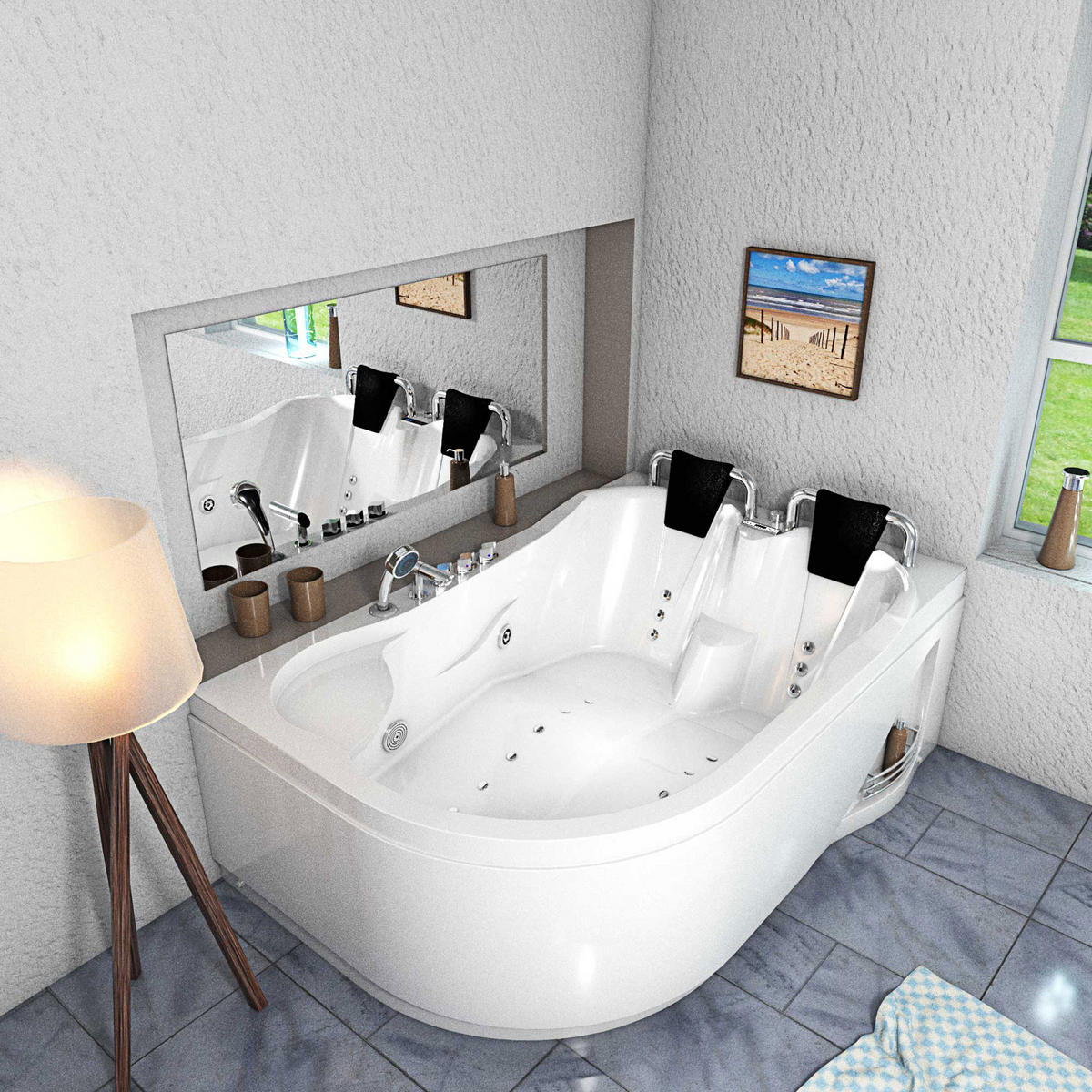 WHIRLPOOL Pool Badewanne Eckwanne Wanne W23H-TH-L - Weiß, Glas/Kunststoff (120/80/182cm) - AcquaVapore by Sandra Jentho