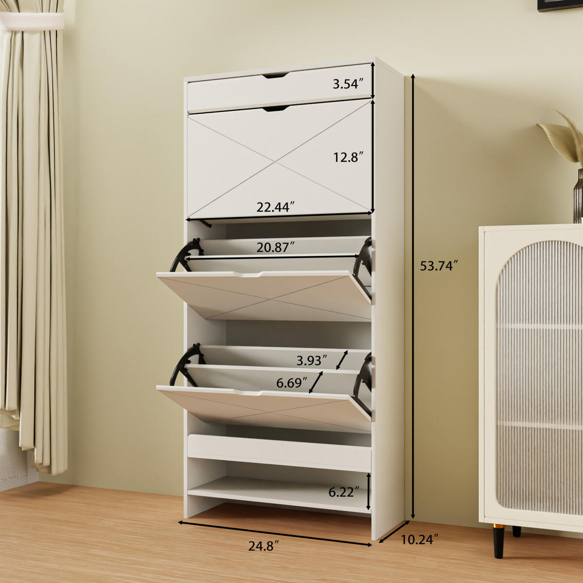 SCHUHSCHRANK mit 3 Klappen und Schublade MDF White - Weiß, Holzwerkstoff (26/136.5/63cm) - Beauniv