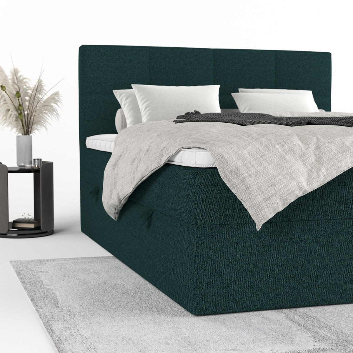 BOXBETT Oris 140/200 cm Grün im Riva Stoff - Schwarz/Grün, Holz/Holzwerkstoff (140/200cm) - AltaBeds