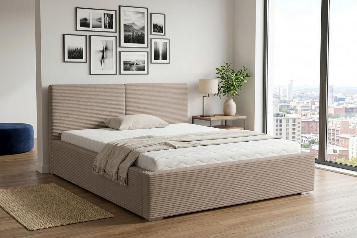 POLSTERBETT VENA 160/200 in Cord Beige - Beige, Holzwerkstoff/Textil (160/200cm) - Deine Möbel 24