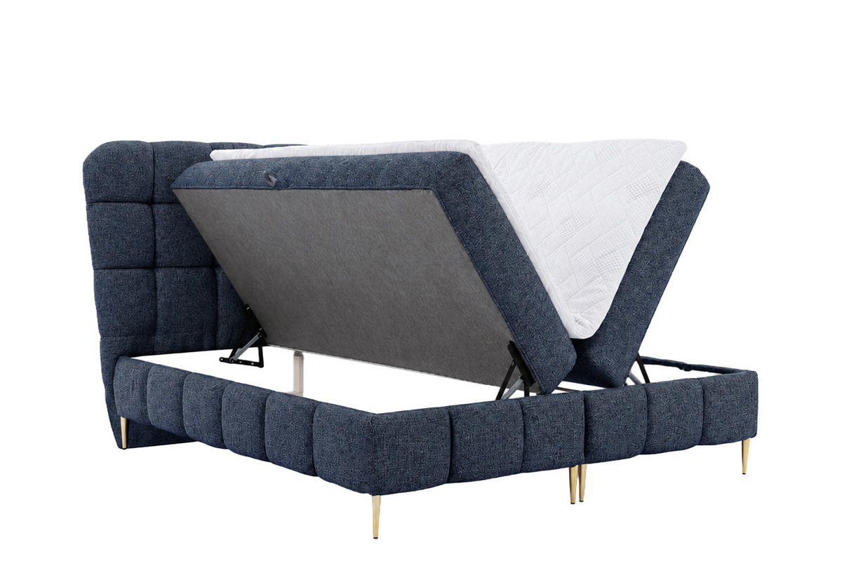 BOXBETT Mit Zwei Bettkasten, Stoff Corbett, Marineblau, 180x200 cm, LOLLY - Dunkelblau, Holz (180/200cm) - Kaiser Möbel