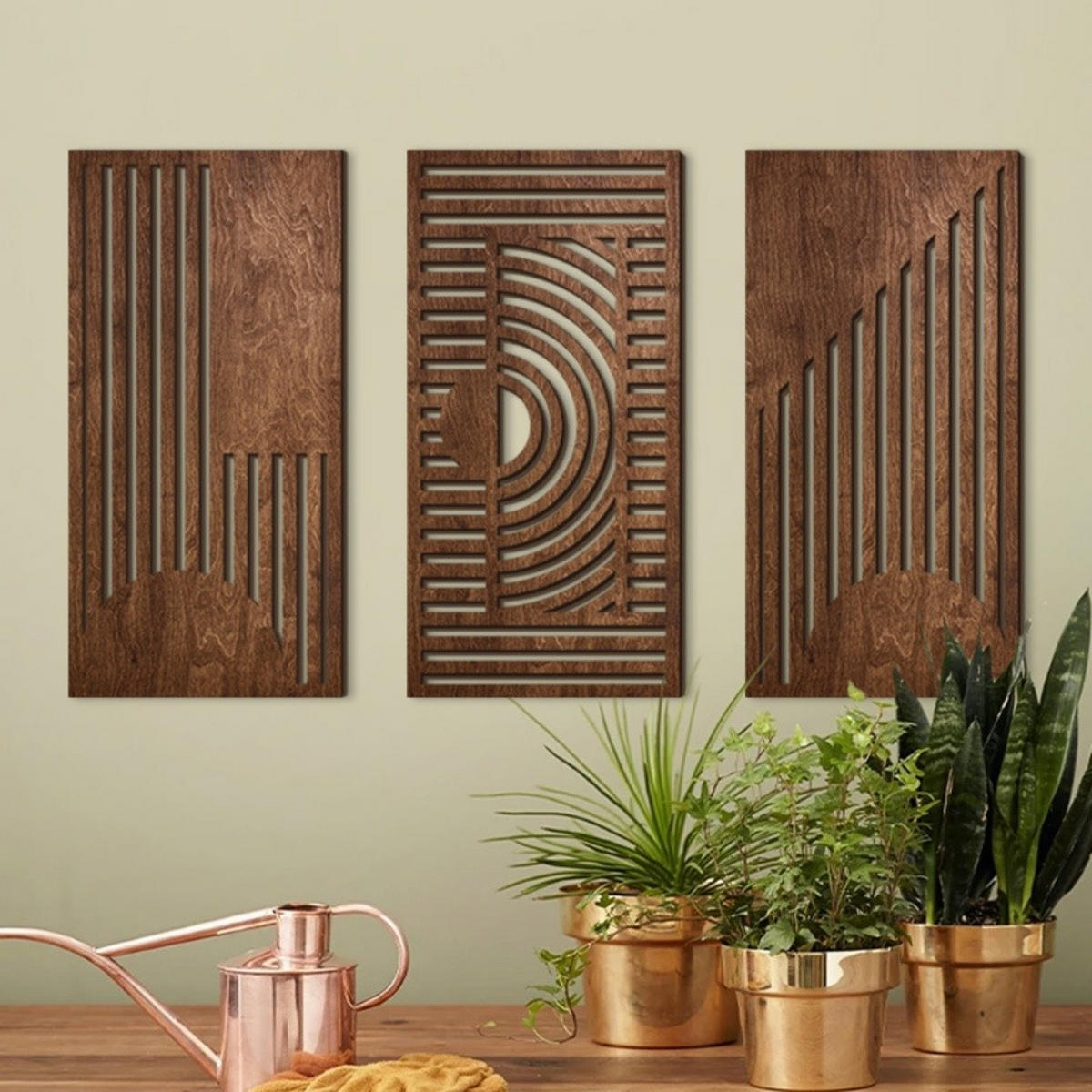 WANDDEKO Holz 3D Gitter Abstrakt 3er Set，40*20 - Akaziefarben, Holzwerkstoff (40/1cm) - Weltevree